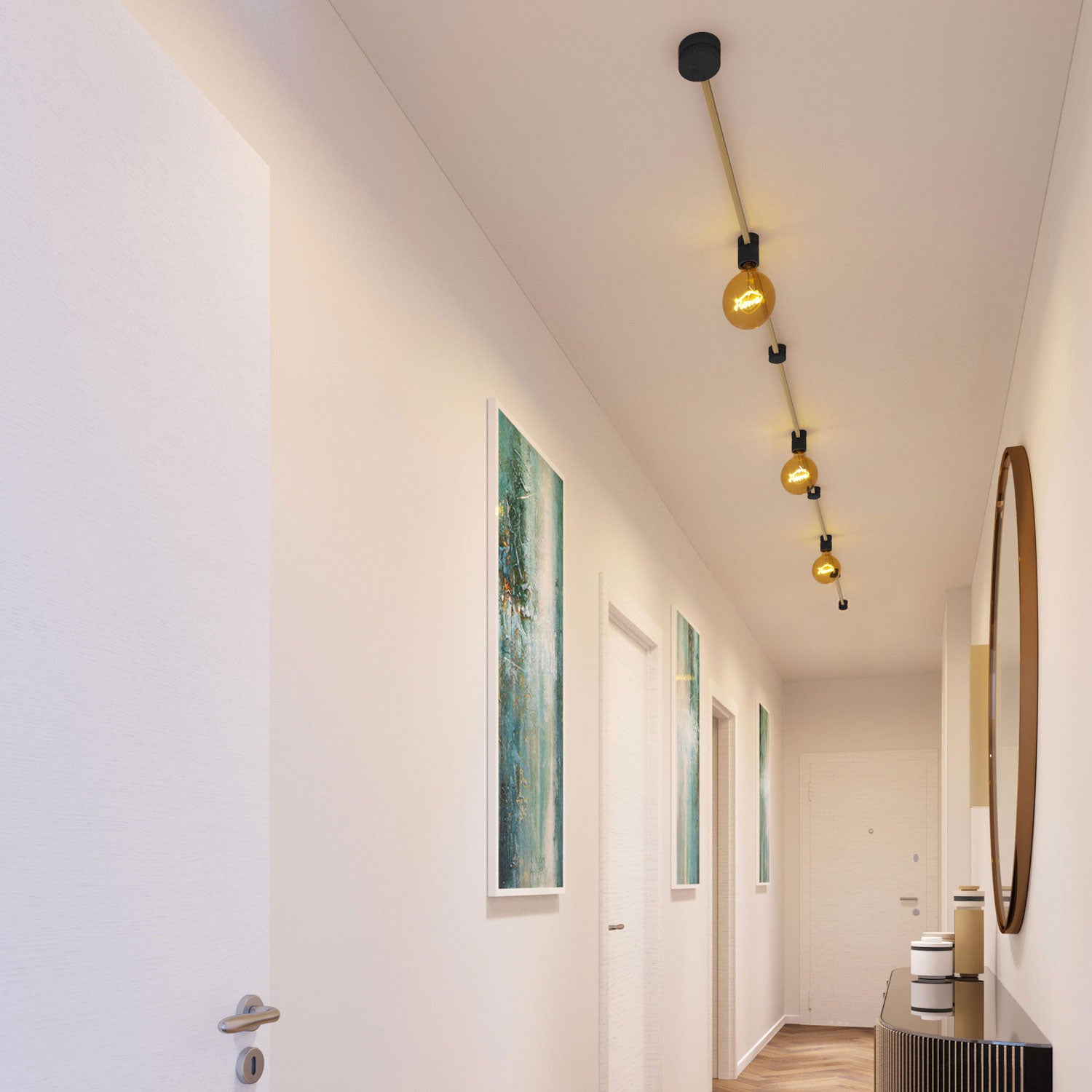 Sistema Filé Linear Kit - con cavo CN06 di 5 m per catenaria e 7 componenti in legno verniciato nero per interni
