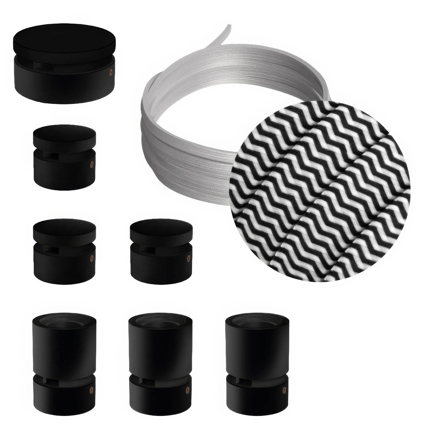 Sistema Filé Linear Kit - con cavo CZ04 di 5 m per catenaria e 7 componenti in legno verniciato nero per interni