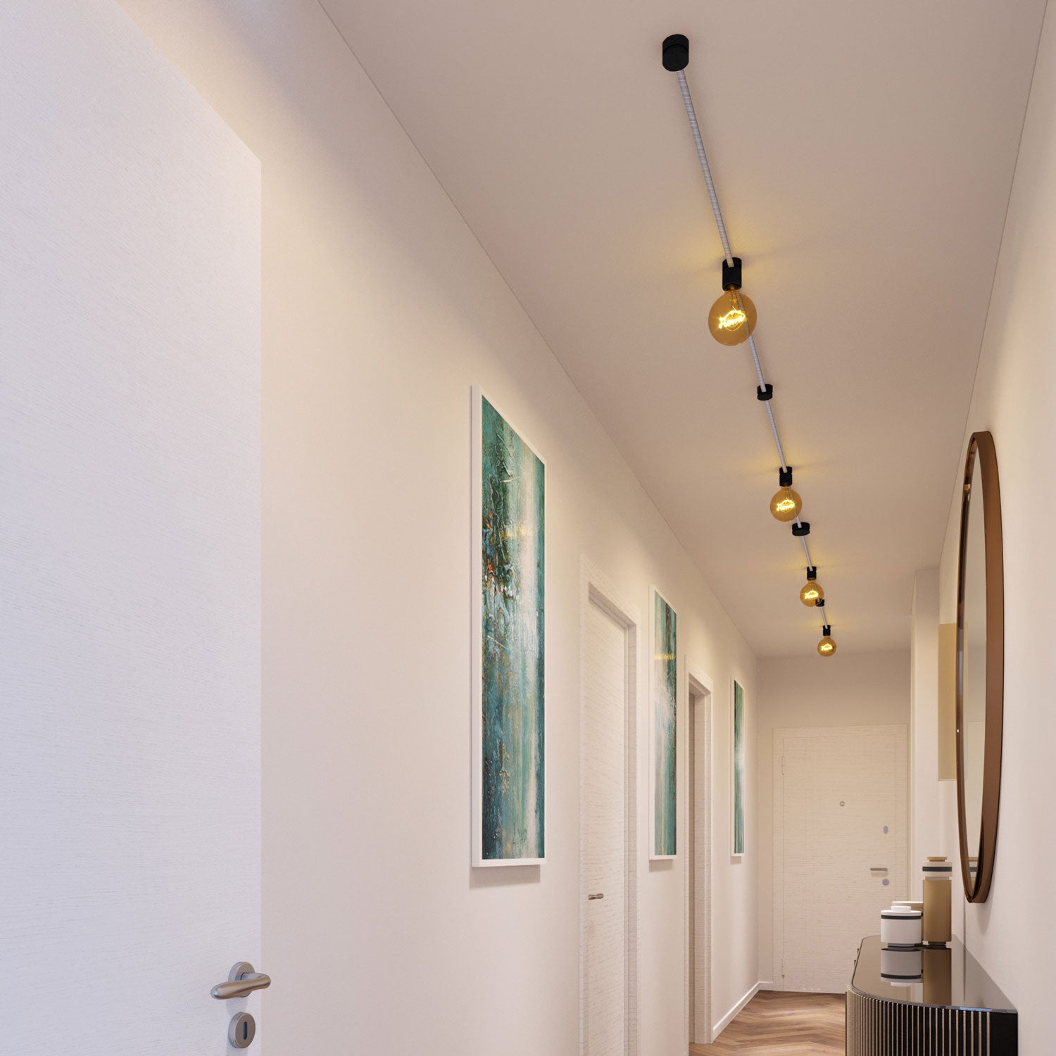 Sistema Filé Symmetric Kit - con cavo ECC37 di 5 m per catenaria e 9 componenti in legno verniciato nero per interni