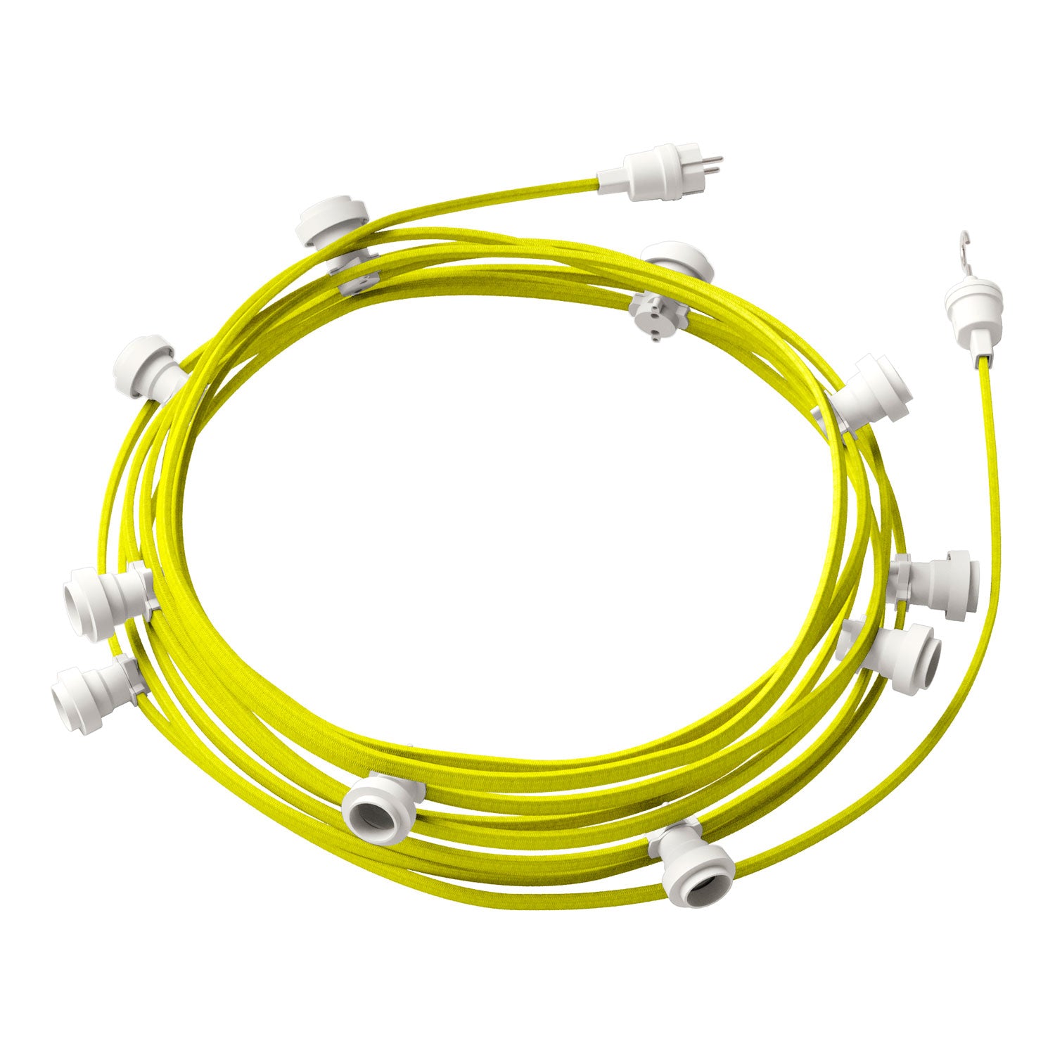 Catenaria Sistema Lumet da 12,5 m con cavo tessile CF10, 10 portalampada, gancio e spina bianchi