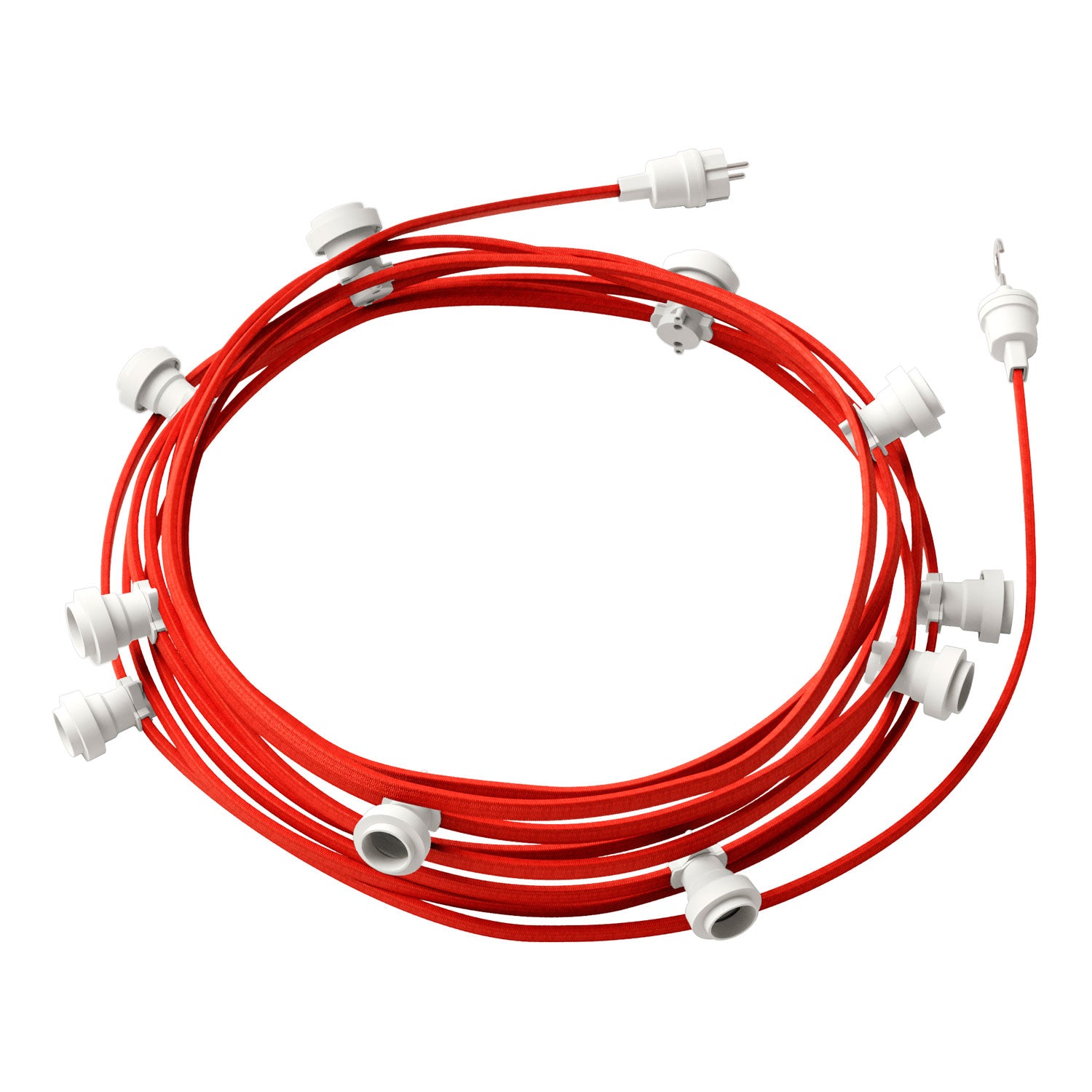 Catenaria Sistema Lumet da 12,5 m con cavo tessile CM09, 10 portalampada, gancio e spina bianchi