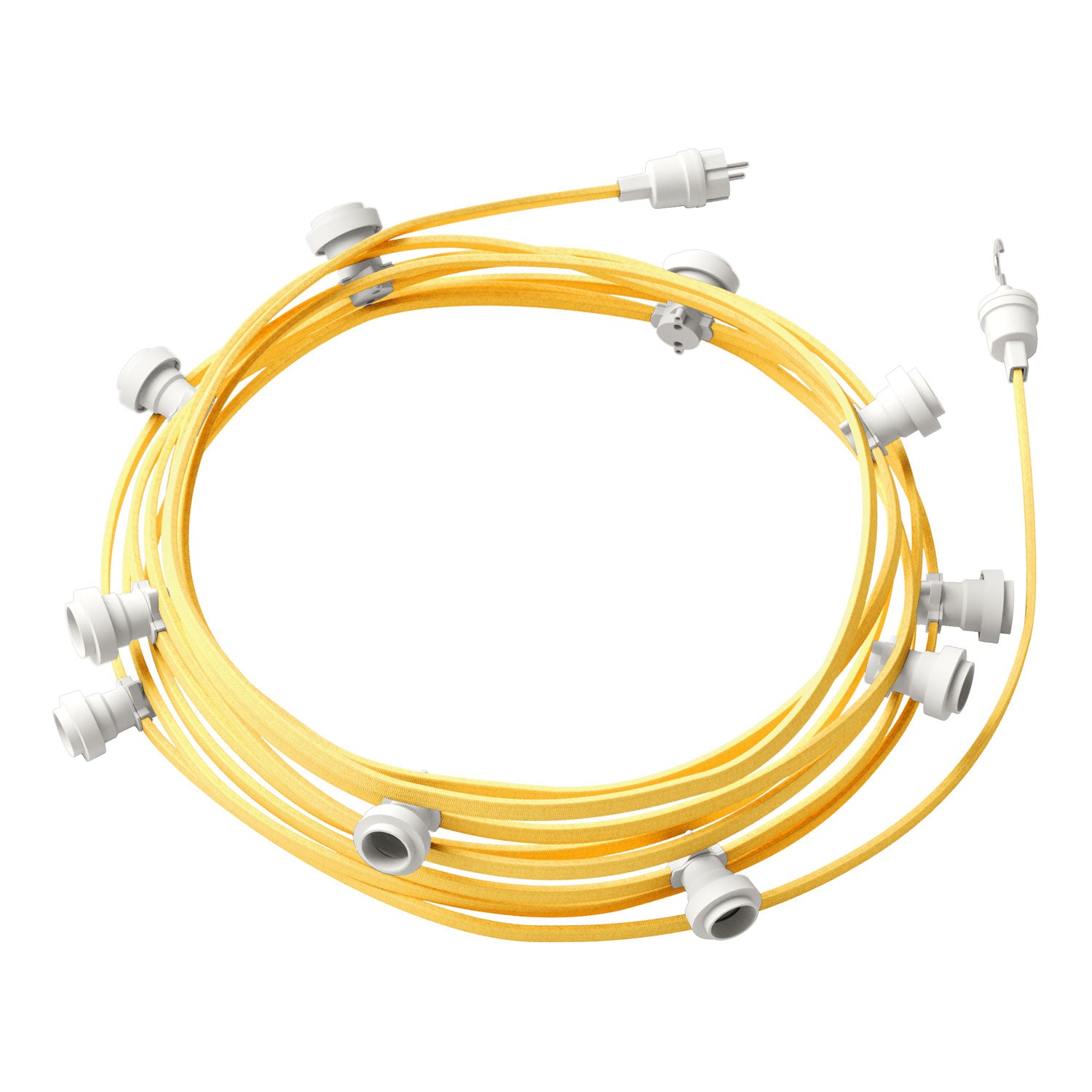 Catenaria Sistema Lumet da 12,5 m con cavo tessile CM10, 10 portalampada, gancio e spina bianchi