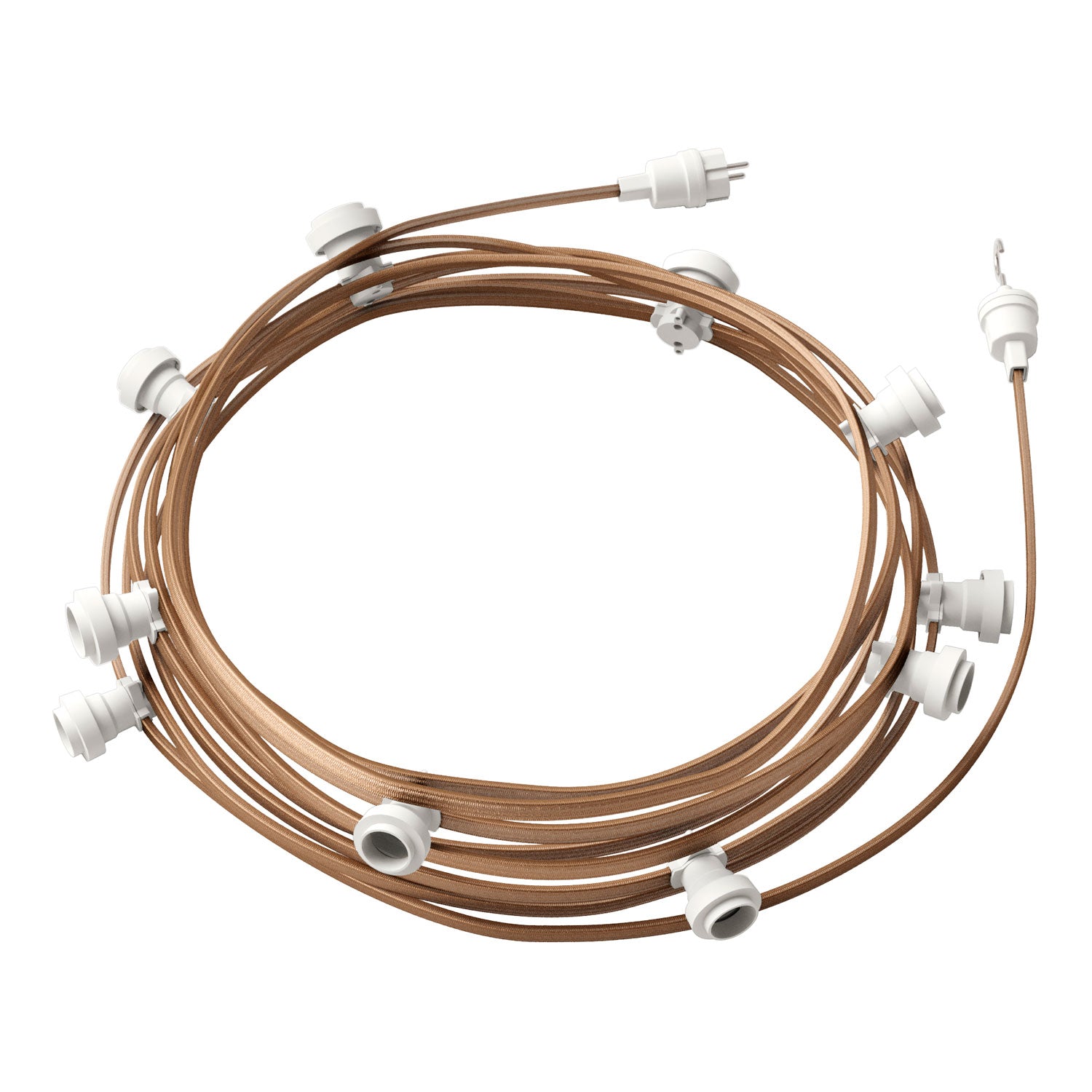 Catenaria Sistema Lumet da 12,5 m con cavo tessile CM27, 10 portalampada, gancio e spina bianchi