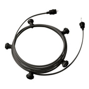 Catenaria Sistema Lumet da 7,5 m con cavo tessile CM03, 5 portalampada, gancio e spina neri