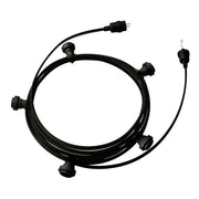 Catenaria Sistema Lumet da 7,5 m con cavo tessile CM04, 5 portalampada, gancio e spina neri