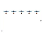 Catenaria Sistema Lumet 'Maioliche' da 7,5 m con cavo tessile, 5 portalampada e paralumi Blu, gancio e spina nera