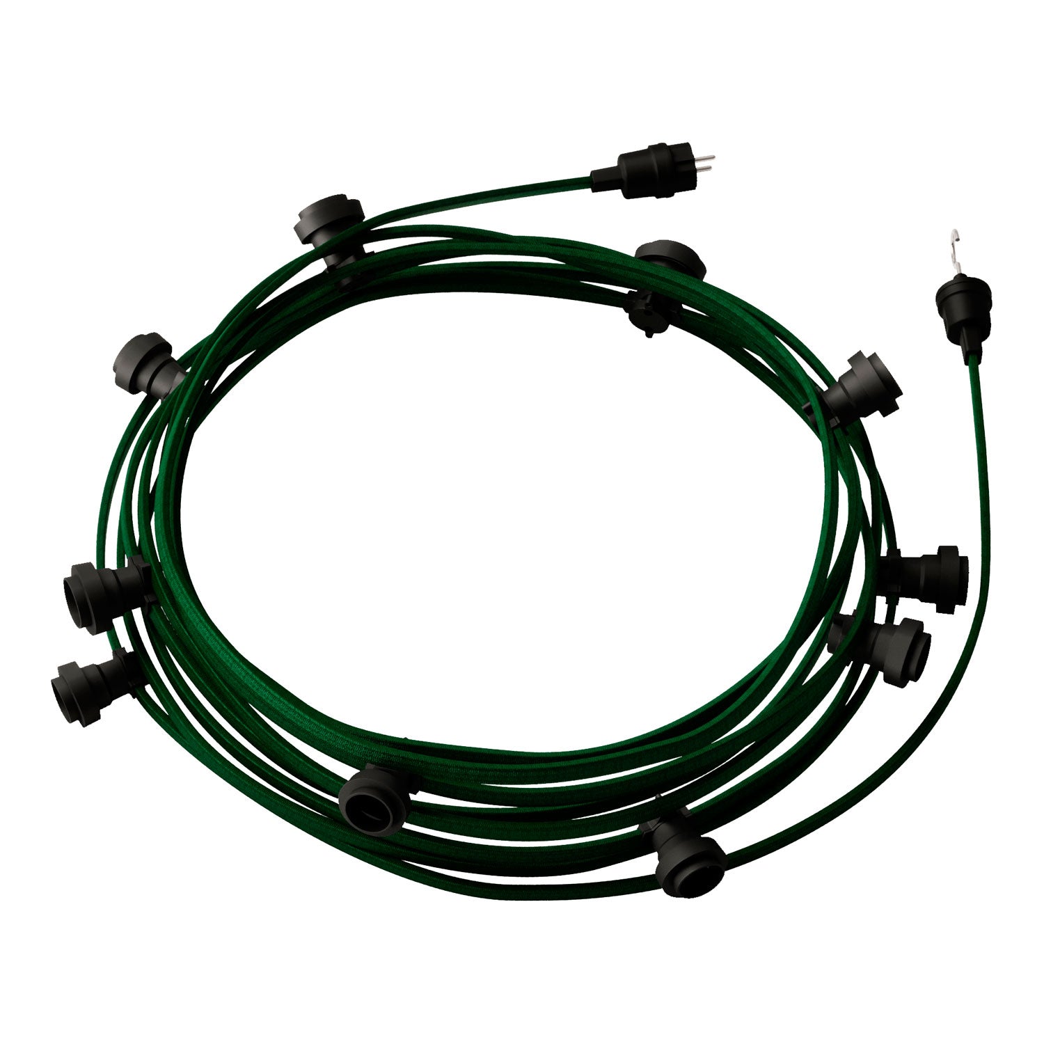 Catenaria Sistema Lumet da 12,5 m con cavo tessile CM21, 10 portalampada, gancio e spina neri