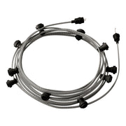 Catenaria Sistema Lumet da 12,5 m con cavo tessile CZ04, 10 portalampada, gancio e spina neri
