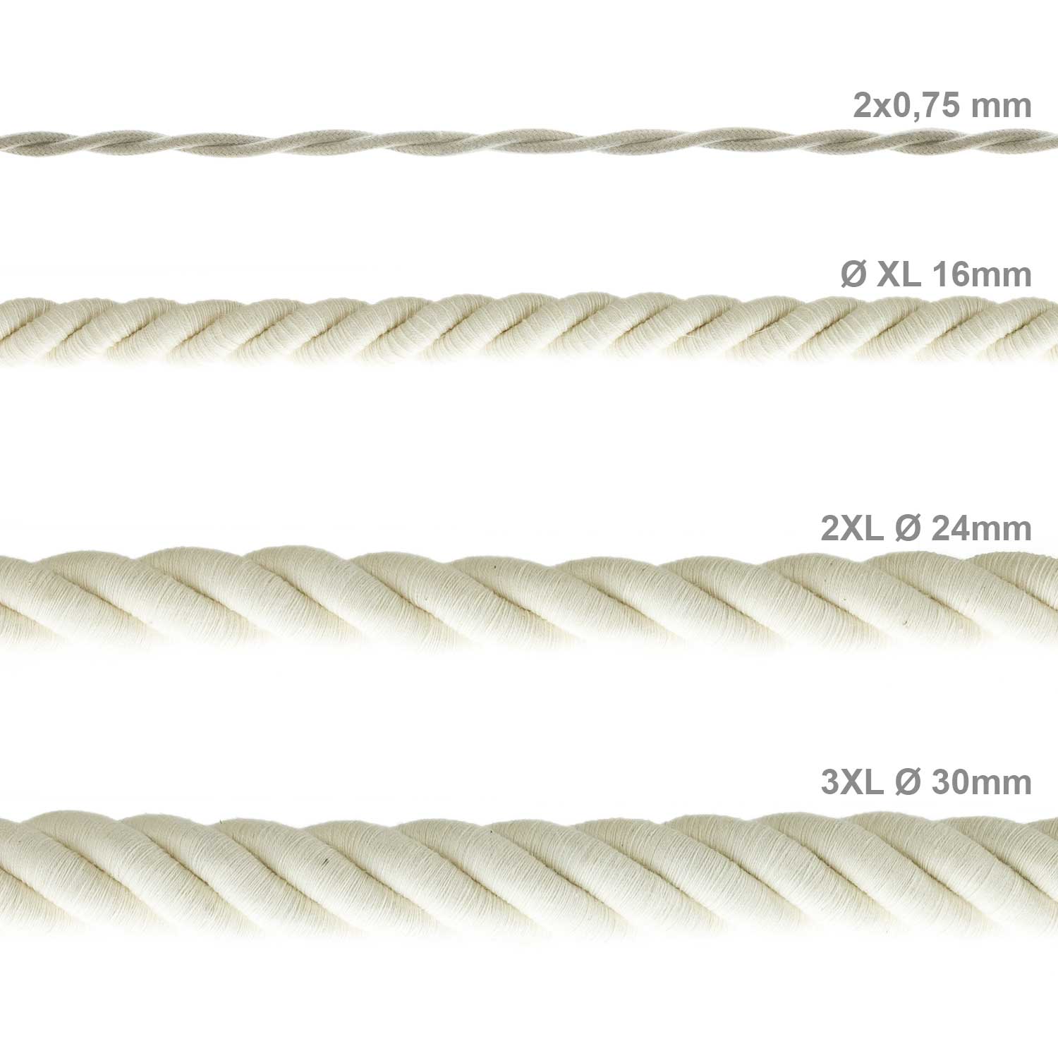 Cordone elettrico 3x0,75 rivestito in cotone grezzo