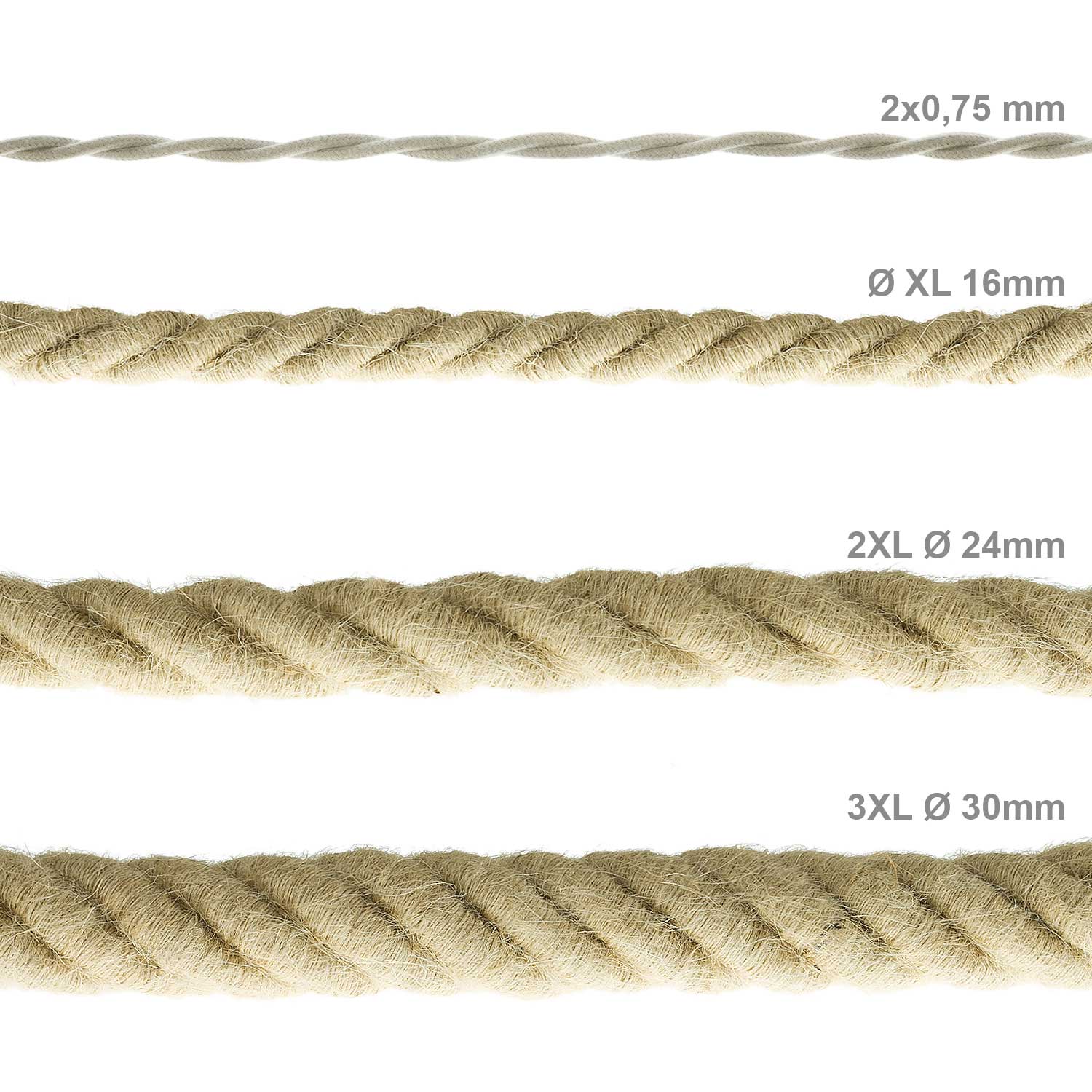 Cordone elettrico 3x0,75 rivestito in juta grezza
