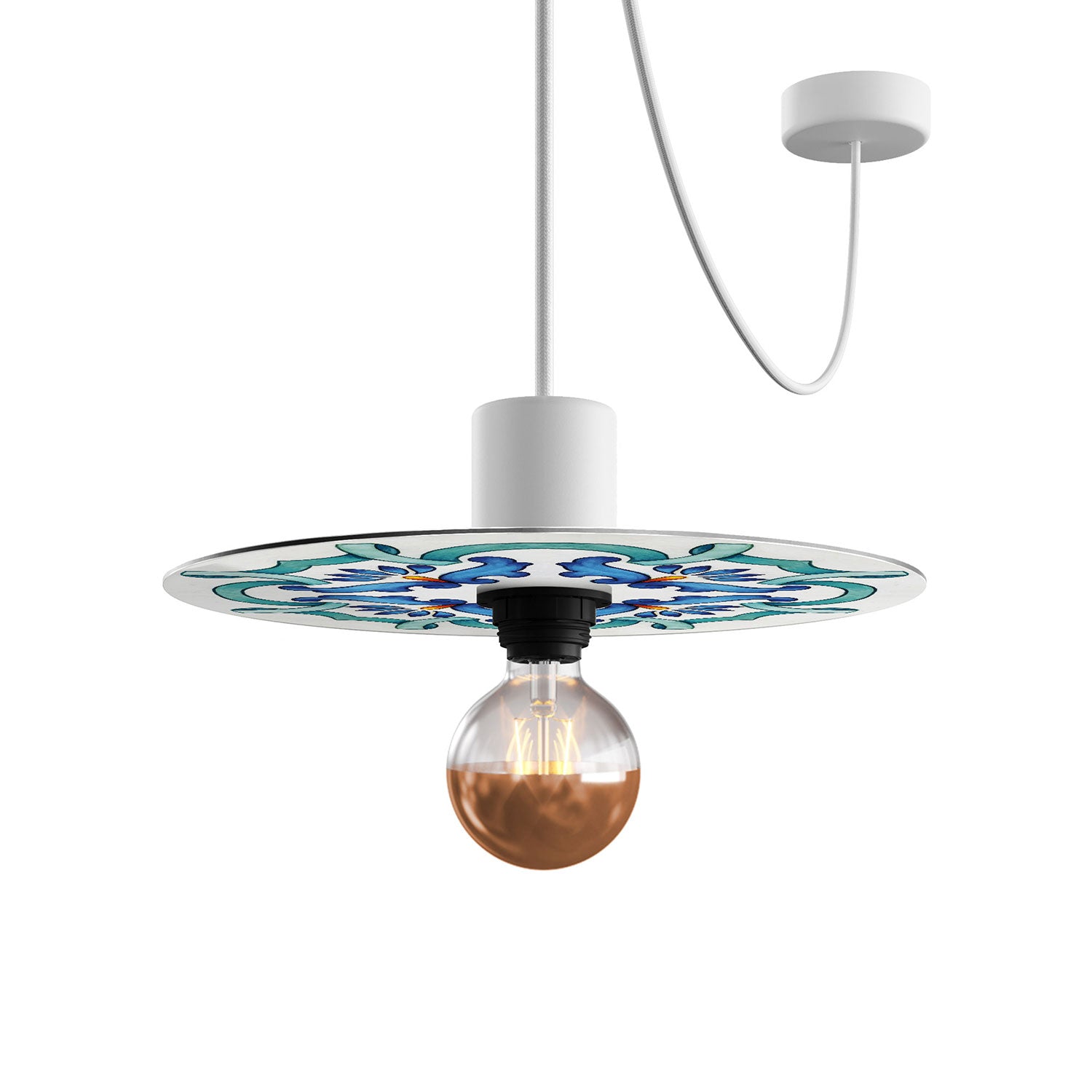 Mini piatto Ellepì 'Maioliche' Blu per lampade, diametro 24 cm - Made in Italy