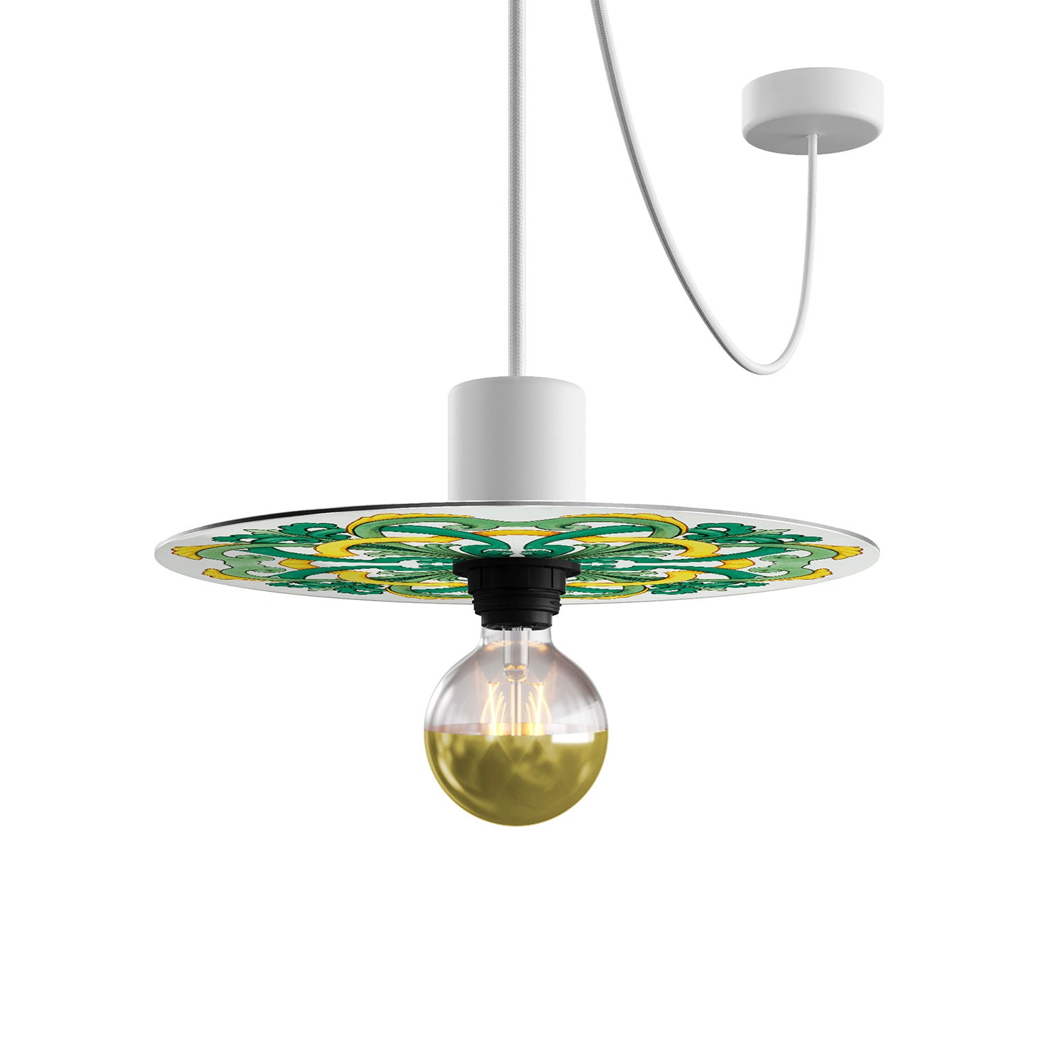 Mini piatto Ellepì 'Maioliche' Giallo e Verde per lampade, diametro 24 cm - Made in Italy