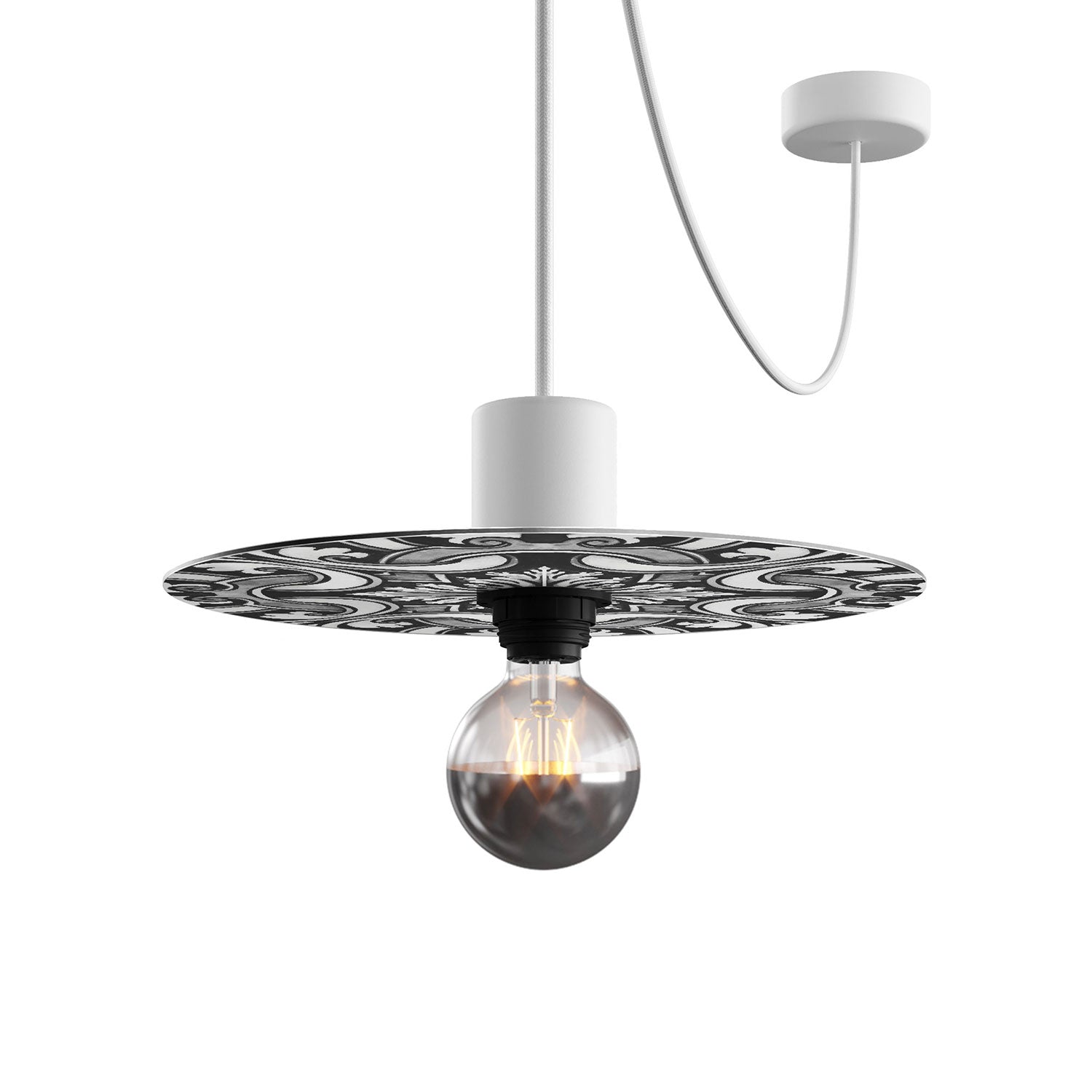 Mini piatto Ellepì 'Maioliche' Bianco e Nero per lampade, diametro 24 cm - Made in Italy