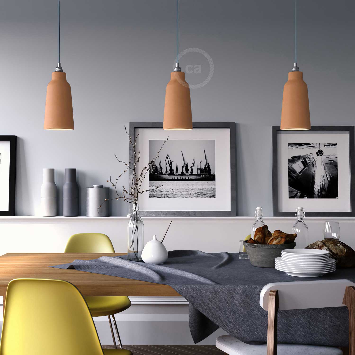 Paralume Bottiglia in ceramica, collezione Materia - Made in Italy - Terracotta striato