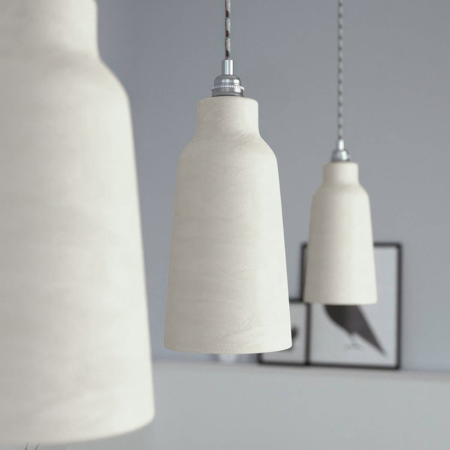 Paralume Bottiglia in ceramica, collezione Materia - Made in Italy - Tortora striato