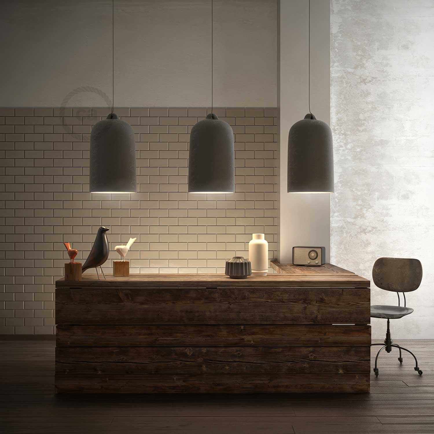 Campana, paralume XL in ceramica per sospensione - Made in Italy - Effetto cemento