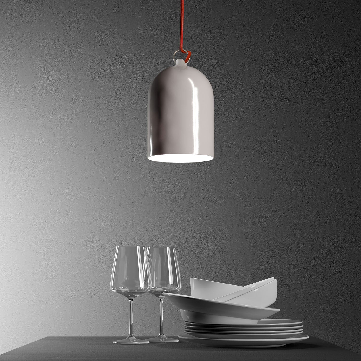 Campana Mini, paralume XS in ceramica per sospensione - Made in Italy - Bianco lucido