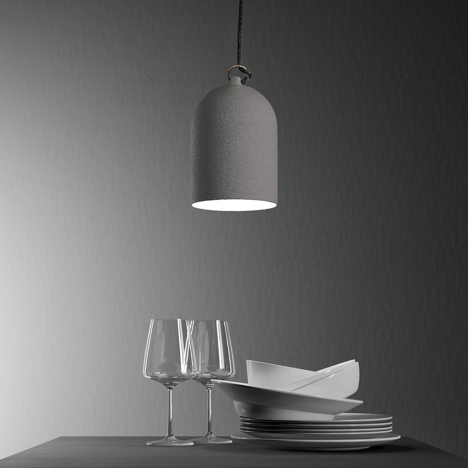 Campana Mini, paralume XS in ceramica per sospensione - Made in Italy - Effetto cemento