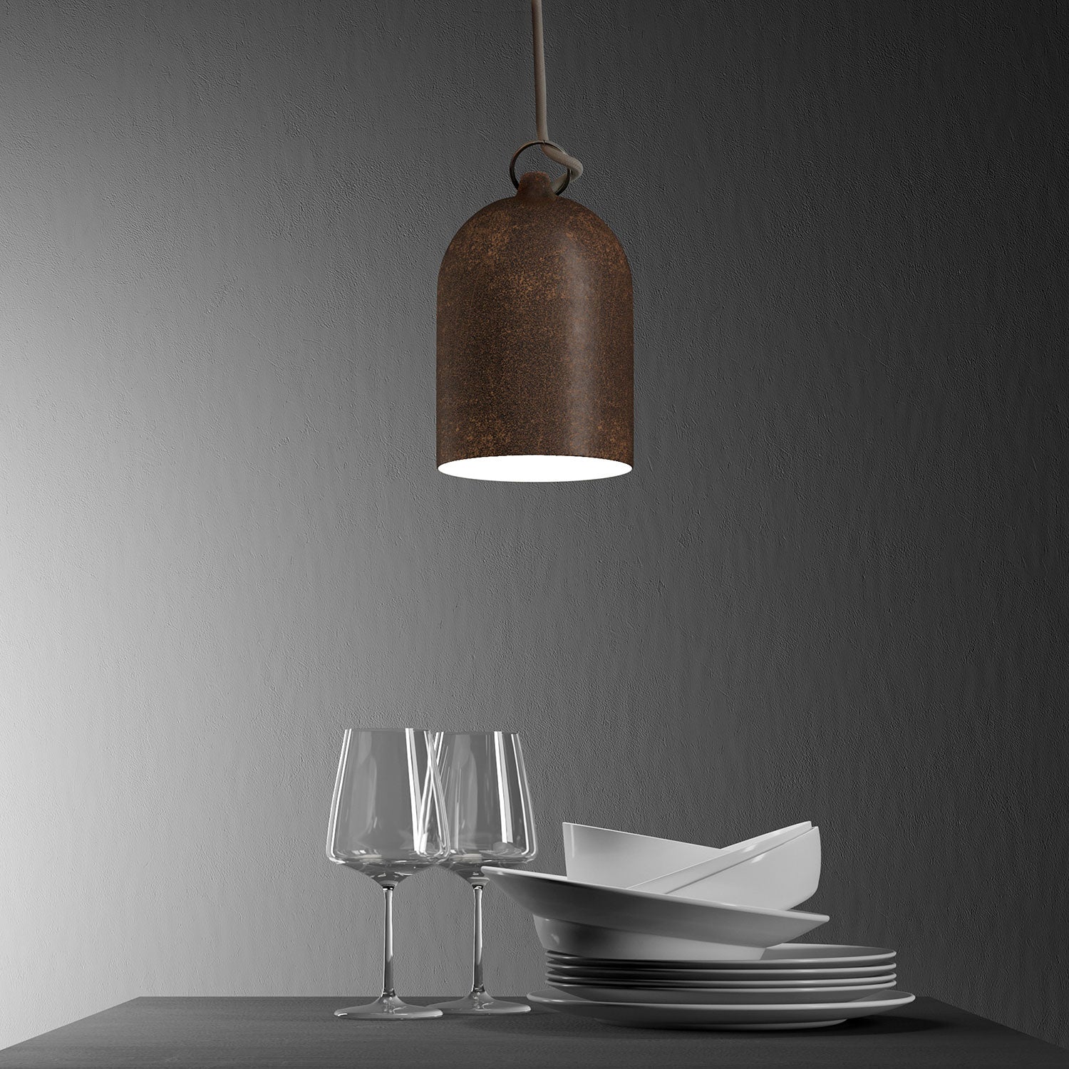 Campana Mini, paralume XS in ceramica per sospensione - Made in Italy - Effetto corten