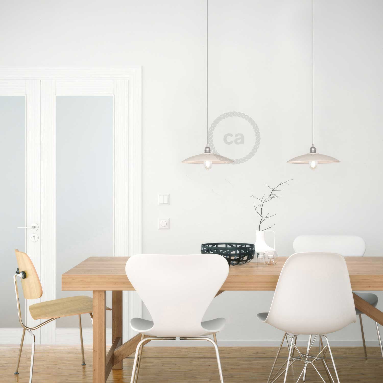 Paralume Piatto in ceramica per sospensione - Made in Italy - Bianco lucido