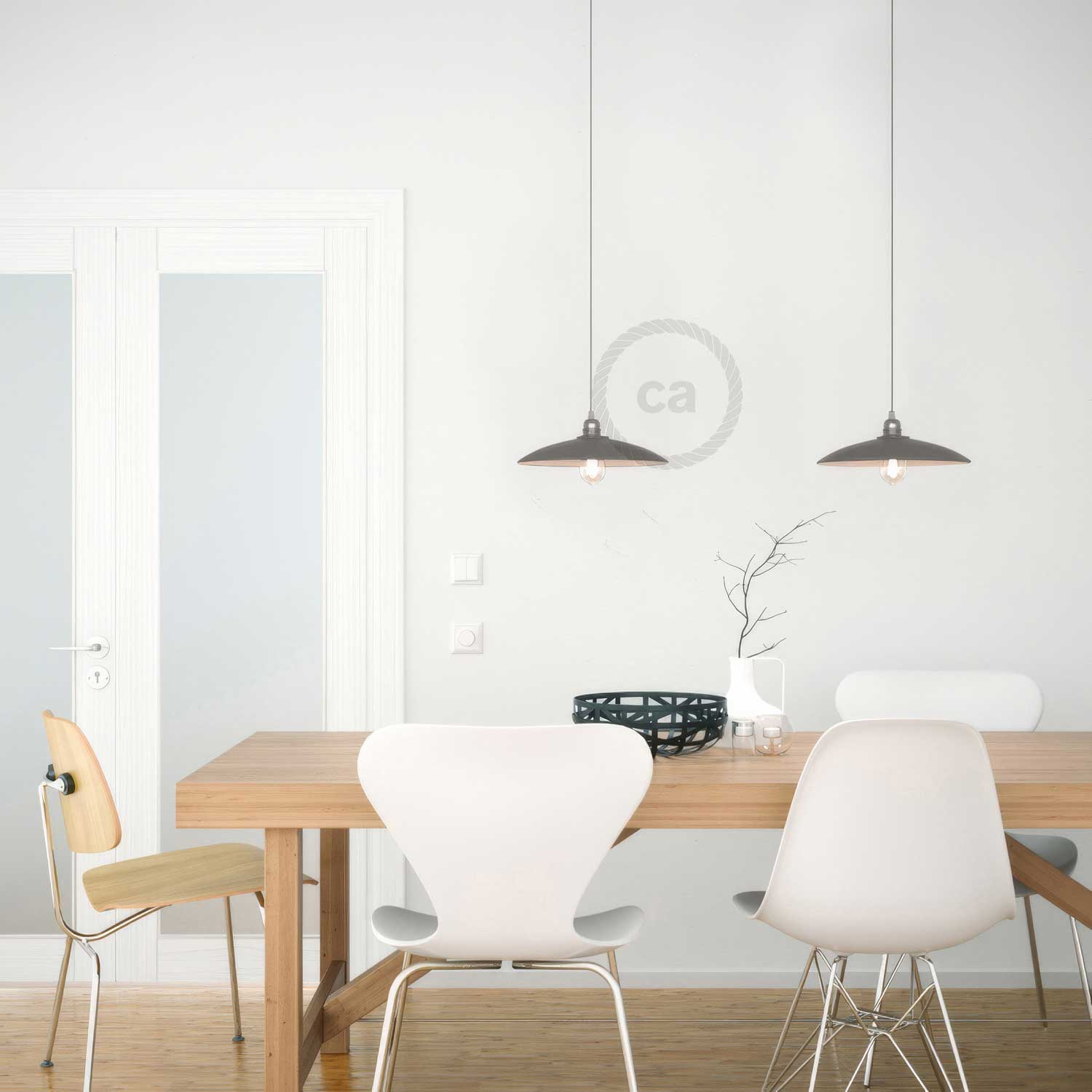 Paralume Piatto in ceramica per sospensione - Made in Italy - Effetto cemento