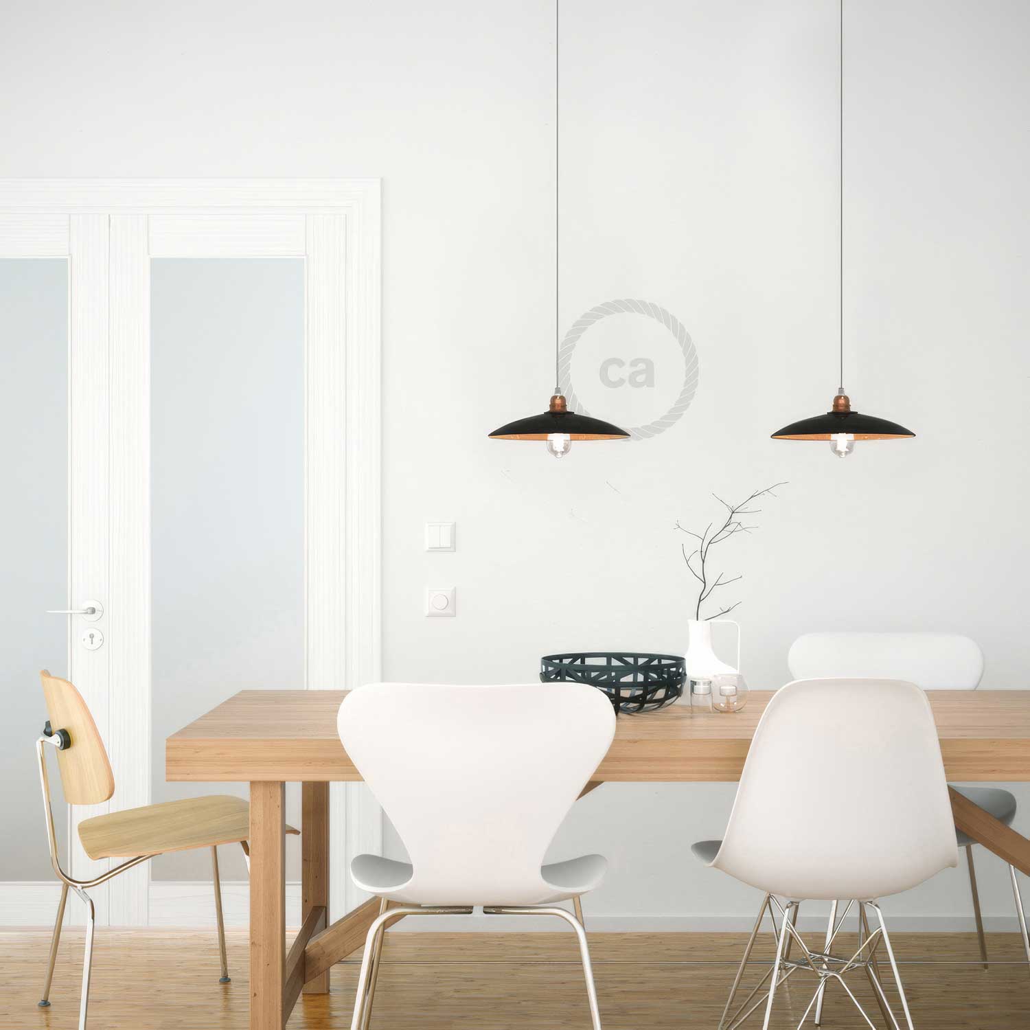 Paralume Piatto in ceramica per sospensione - Made in Italy - Nero - Rame