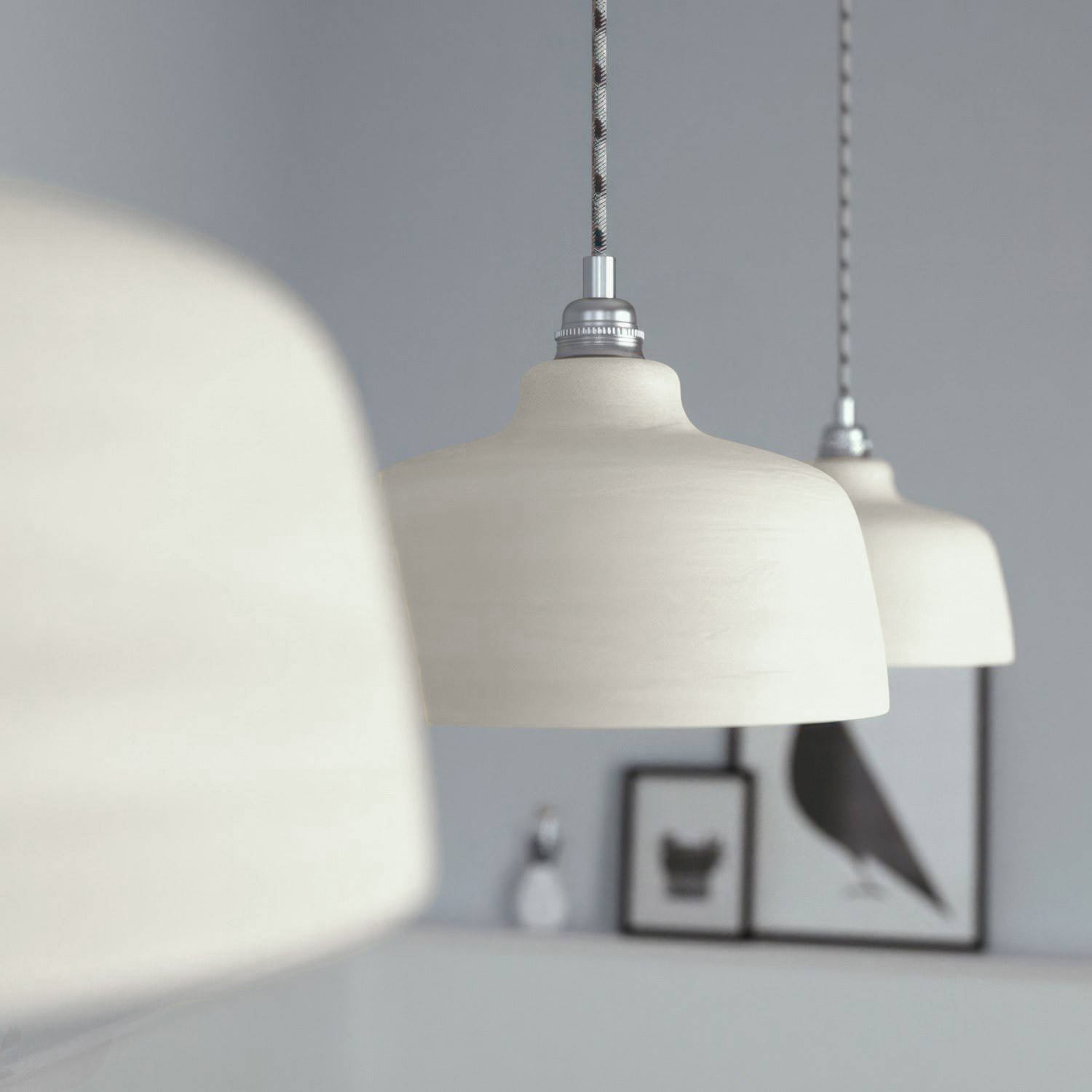 Paralume Coppa in ceramica, collezione Materia - Made in Italy - Tortora striato