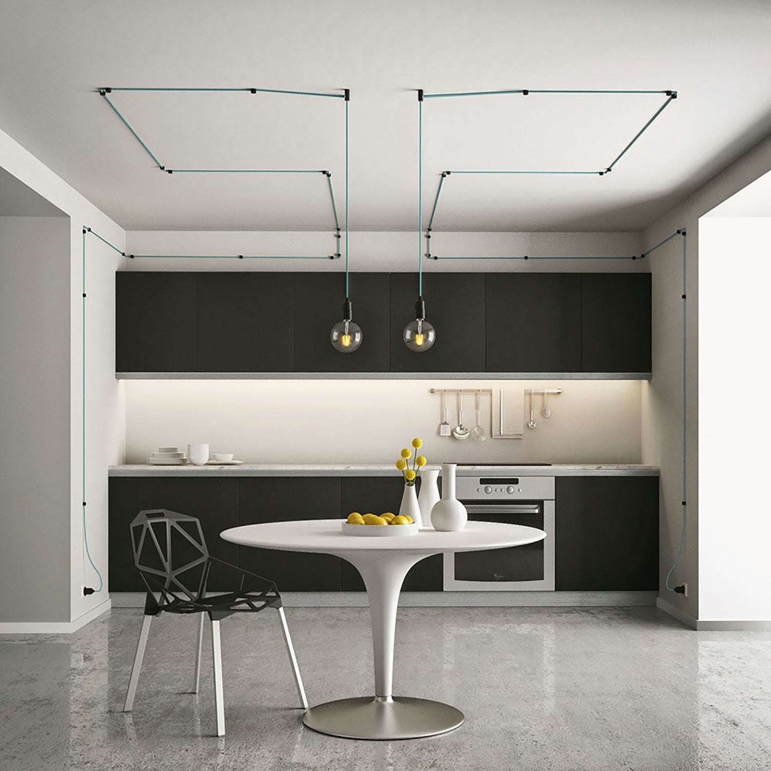 Fissaggio a parete passacavo universale per cavo tessile per illuminazione 2x0,75 e 3x0,75 - Nero