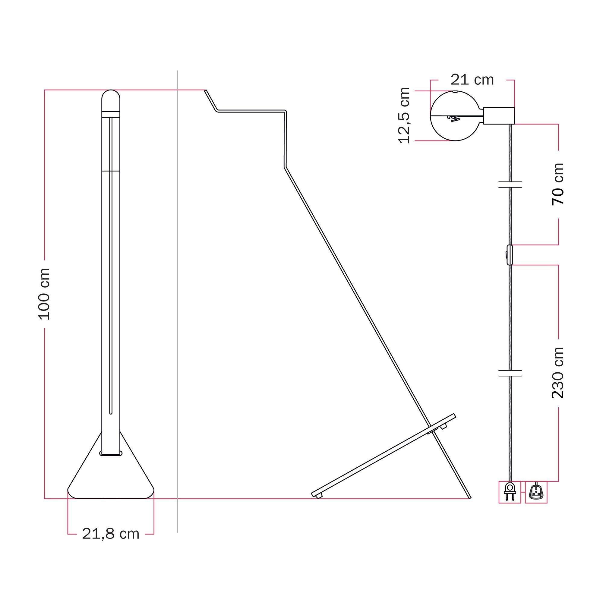 Lampada da terra inclinabile con lampadina LED G125 verniciata - Mario Talia - Panna
