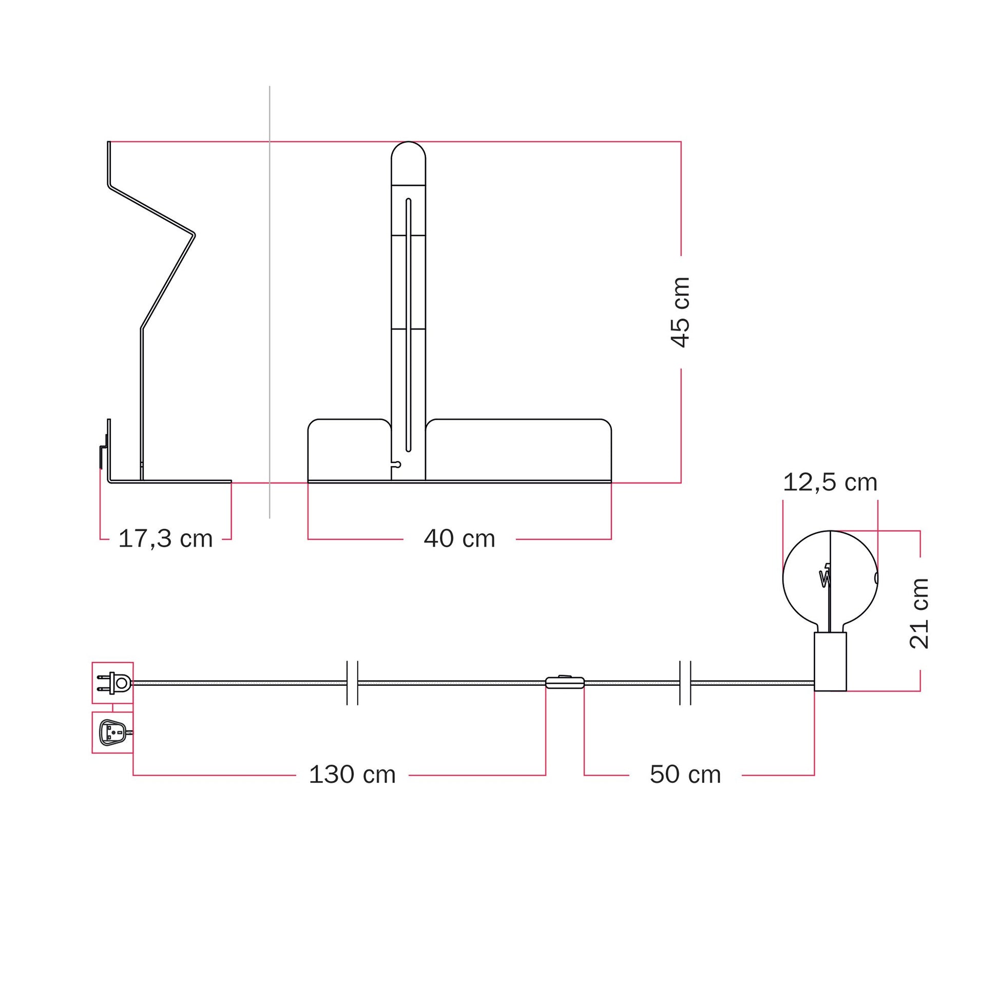 Lampada da parete con mensola e lampadina LED G125 verniciata - Murio Talia - Grigio