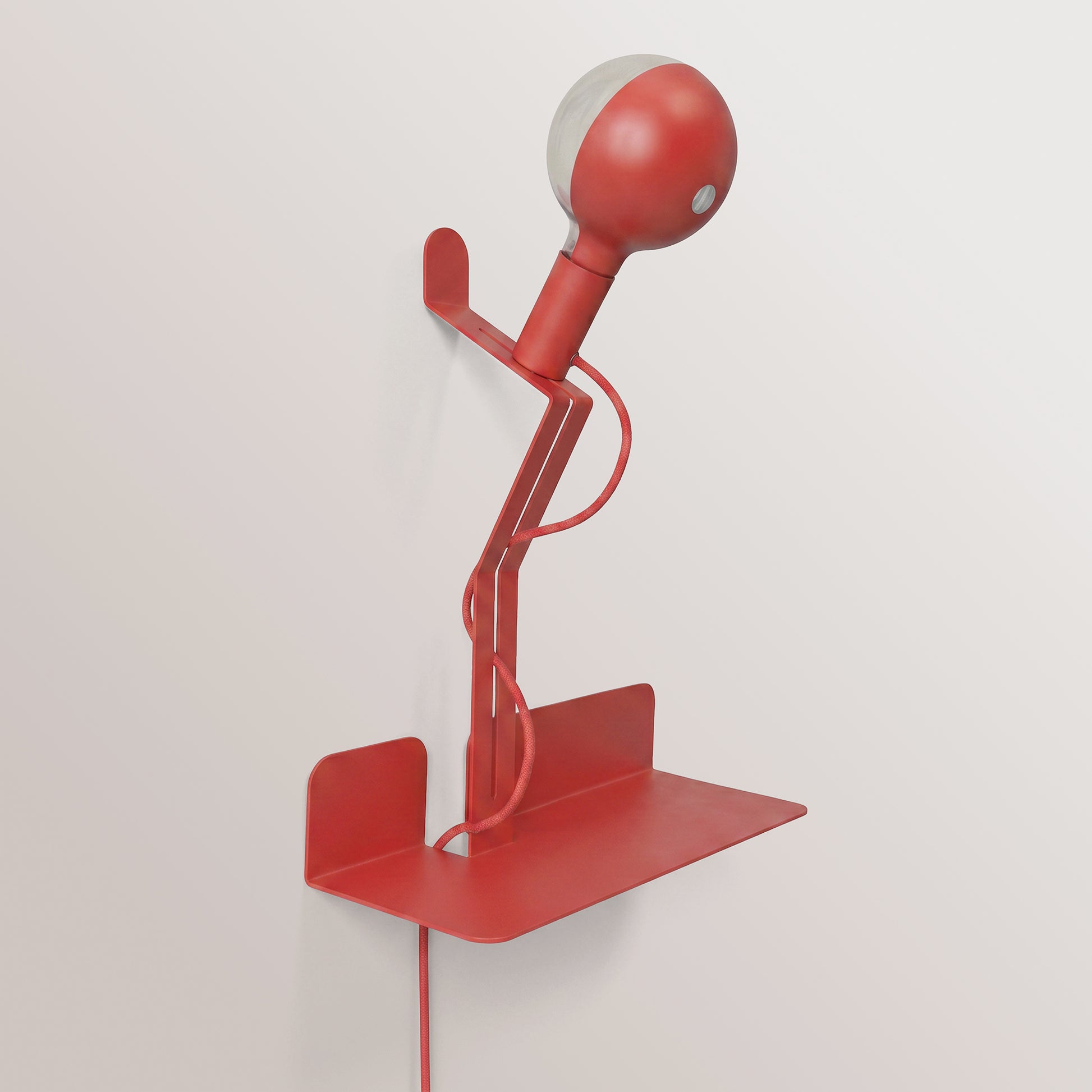 Lampada da parete con mensola e lampadina LED G125 verniciata - Murio Talia - Rosso
