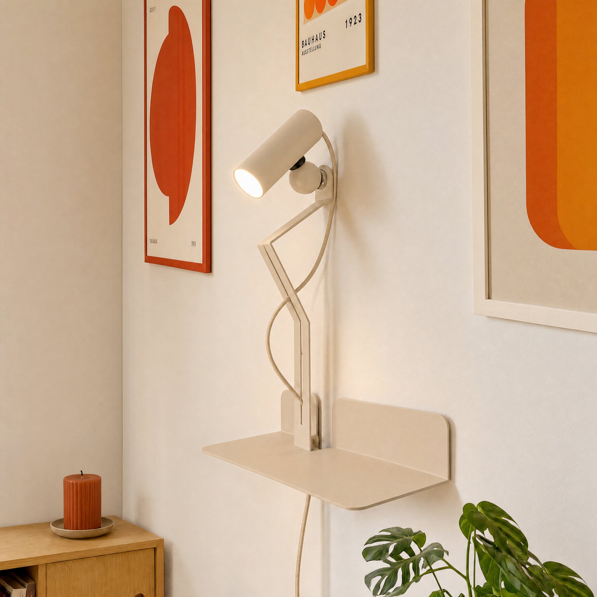Lampada da parete con mensola e faretto magnetico orientabile - Murio Tubo - Panna