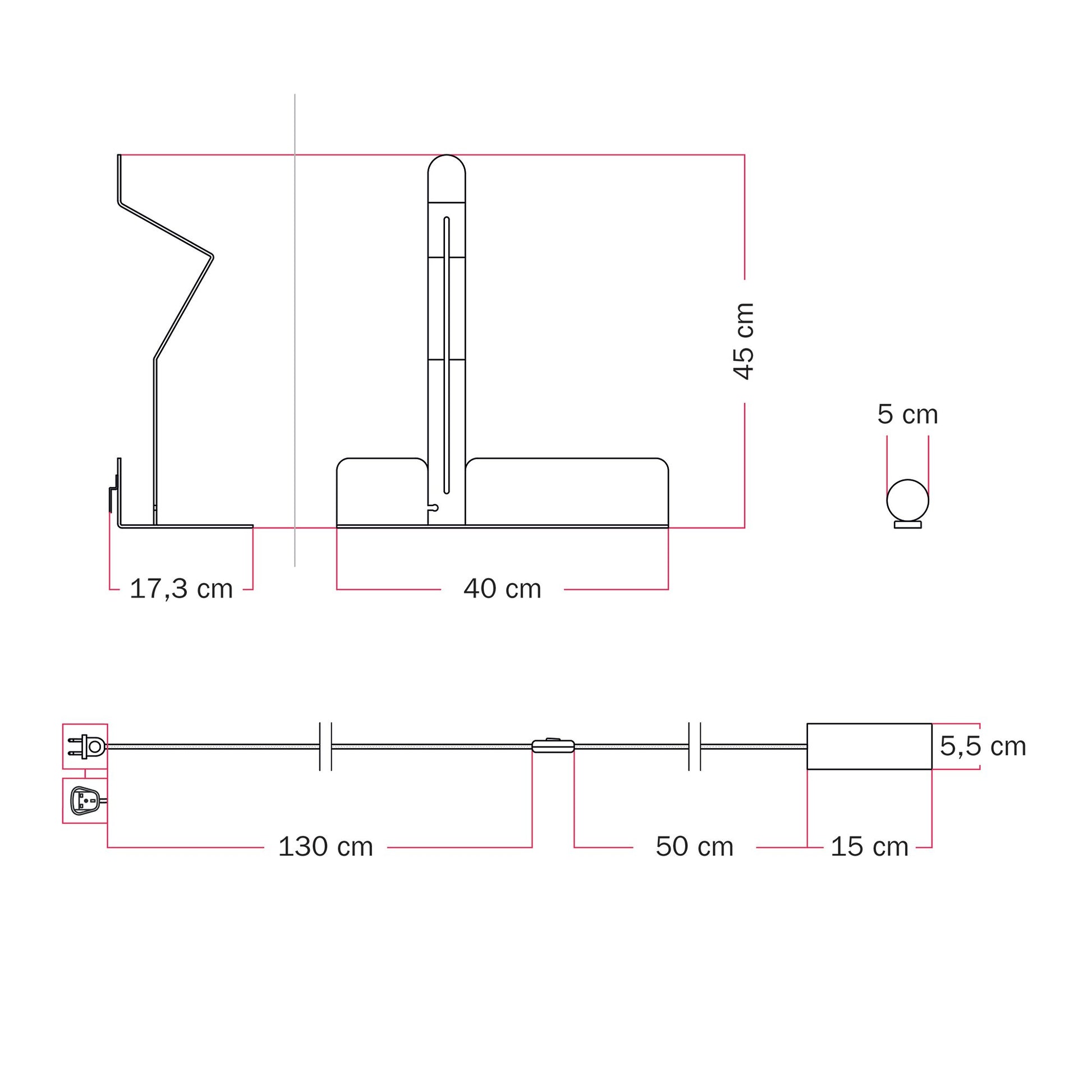 Lampada da parete con mensola e faretto magnetico orientabile - Murio Tubo - Panna