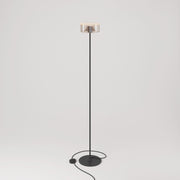 Lampada da terra MAG-Y con base metallica tonda e lampadina Ghost smoky - Nero