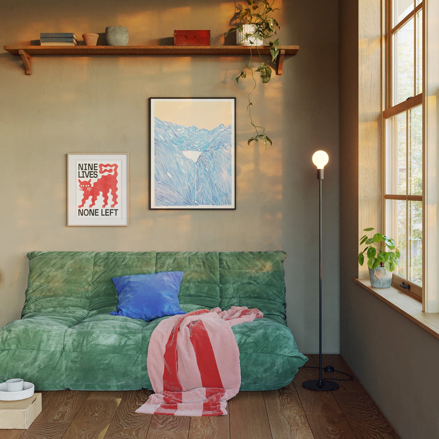 Lampada da terra MAG-Y con base metallica tonda e spina UK - Nero