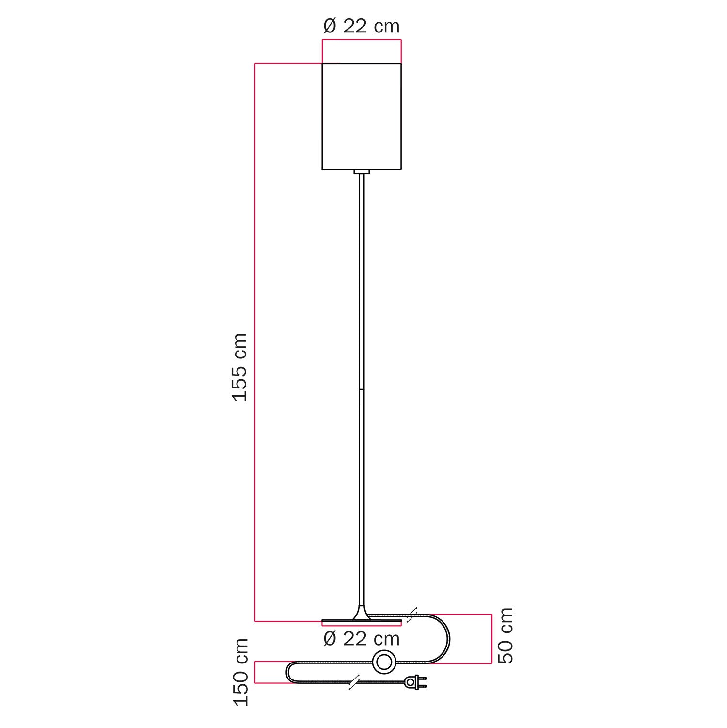 Lampada da terra MAG-Y con base metallica tonda e paralume Cilindro M - Bianco opaco