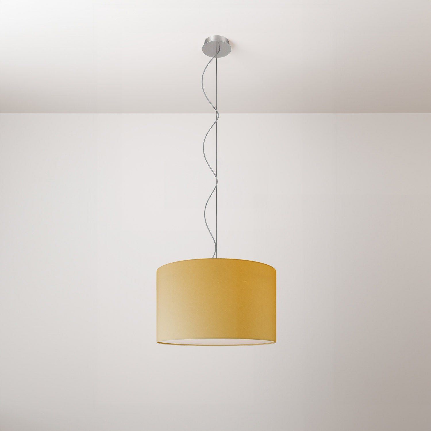 Lampada a sospensione con paralume in tessuto Cilindro Small Arenal oro - Made in Italy