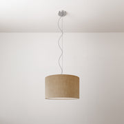 Lampada a sospensione con paralume in tessuto Cilindro Small Arenal tortora - Made in Italy