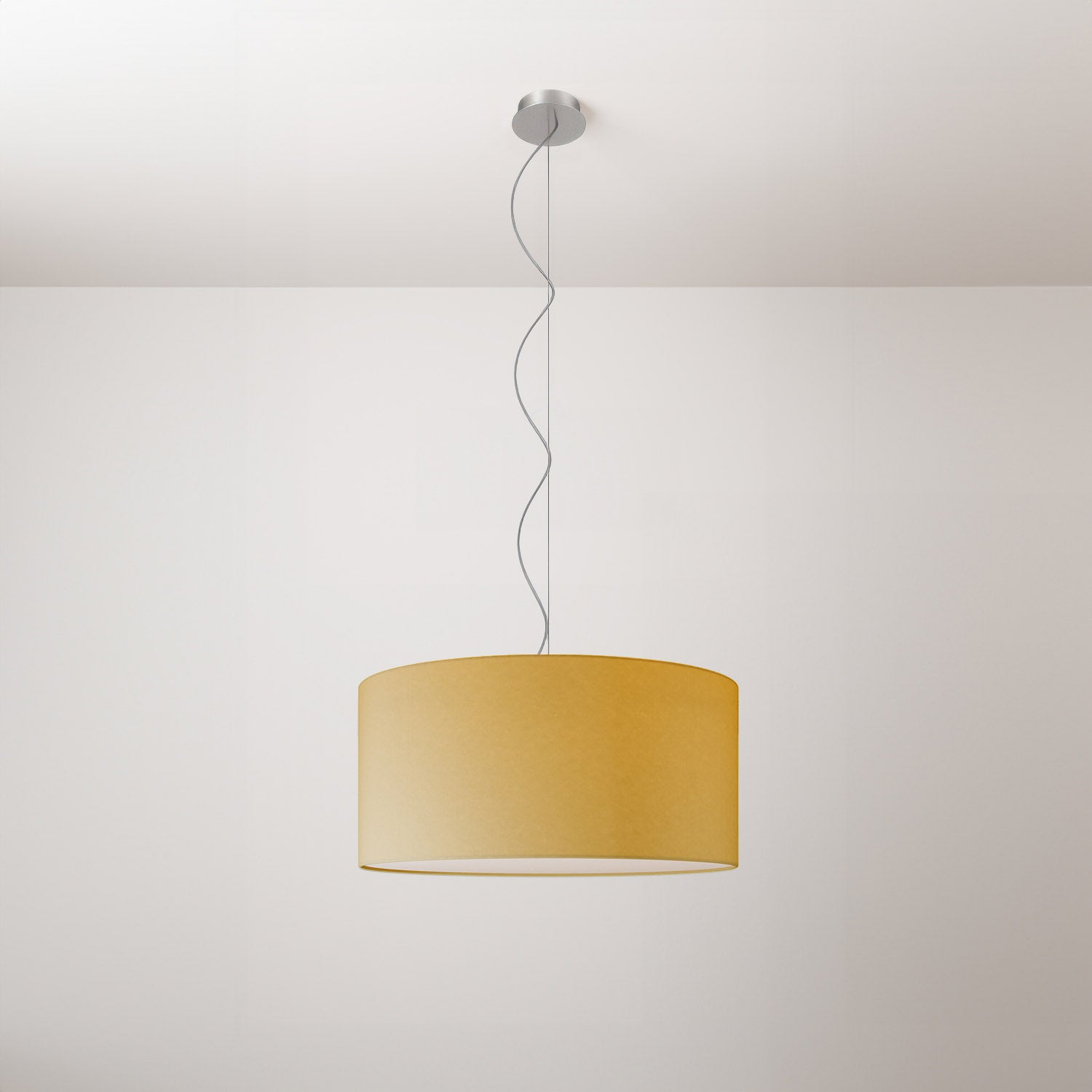 Lampada a sospensione con paralume in tessuto Cilindro Medium Arenal oro - Made in Italy