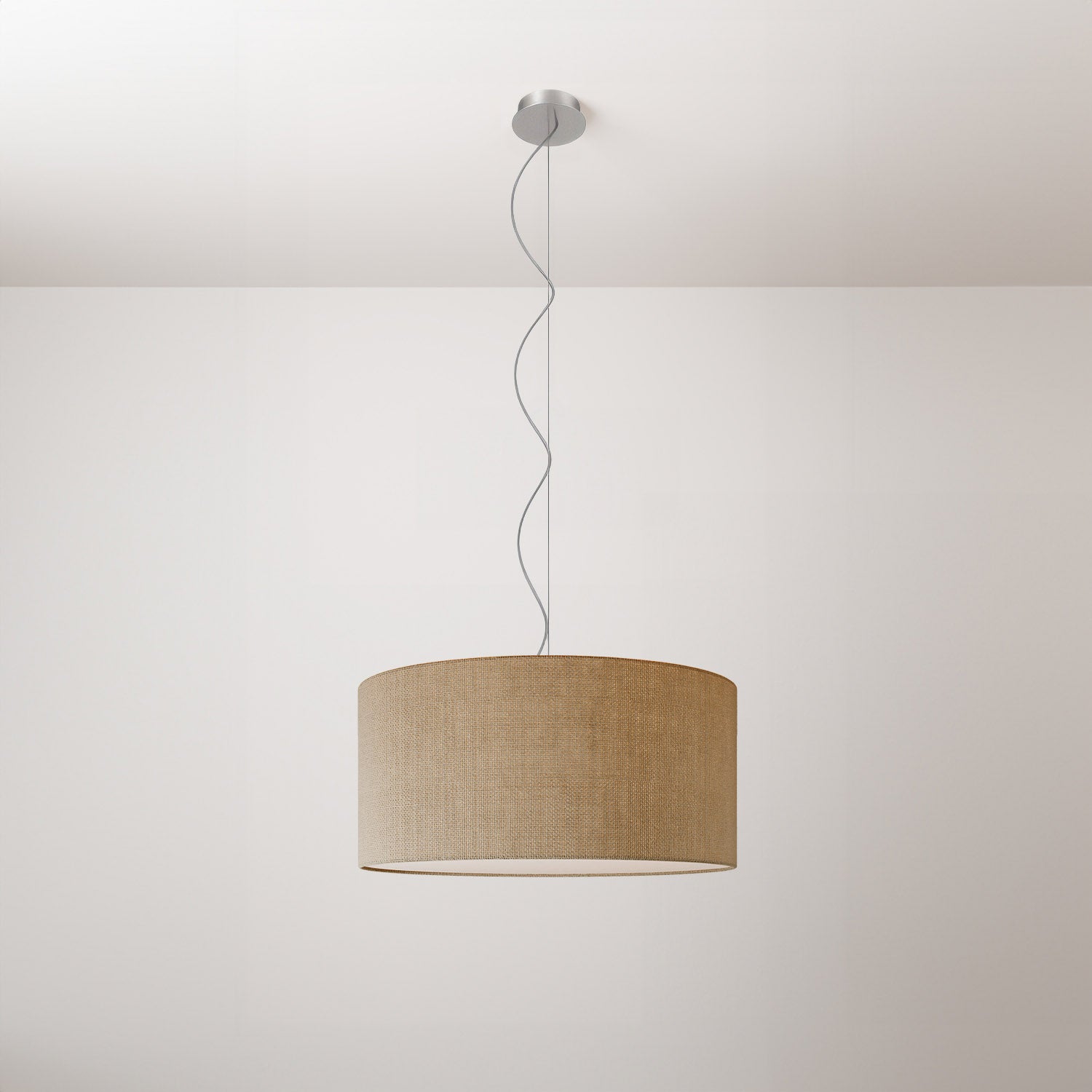 Lampada a sospensione con paralume in tessuto Cilindro Medium Arenal tortora - Made in Italy