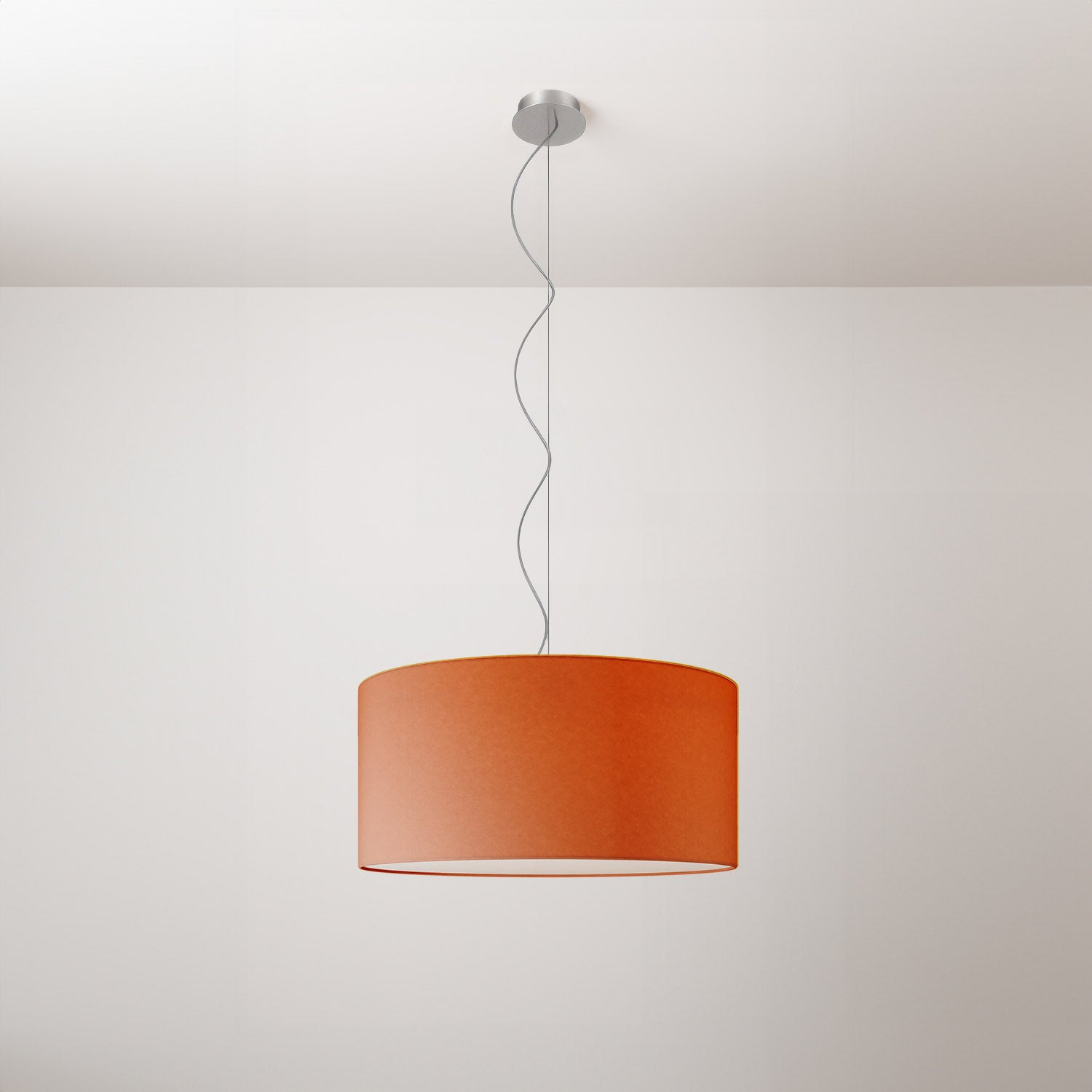 Lampada a sospensione con paralume in tessuto Cilindro Medium Cinette aragosta - Made in Italy