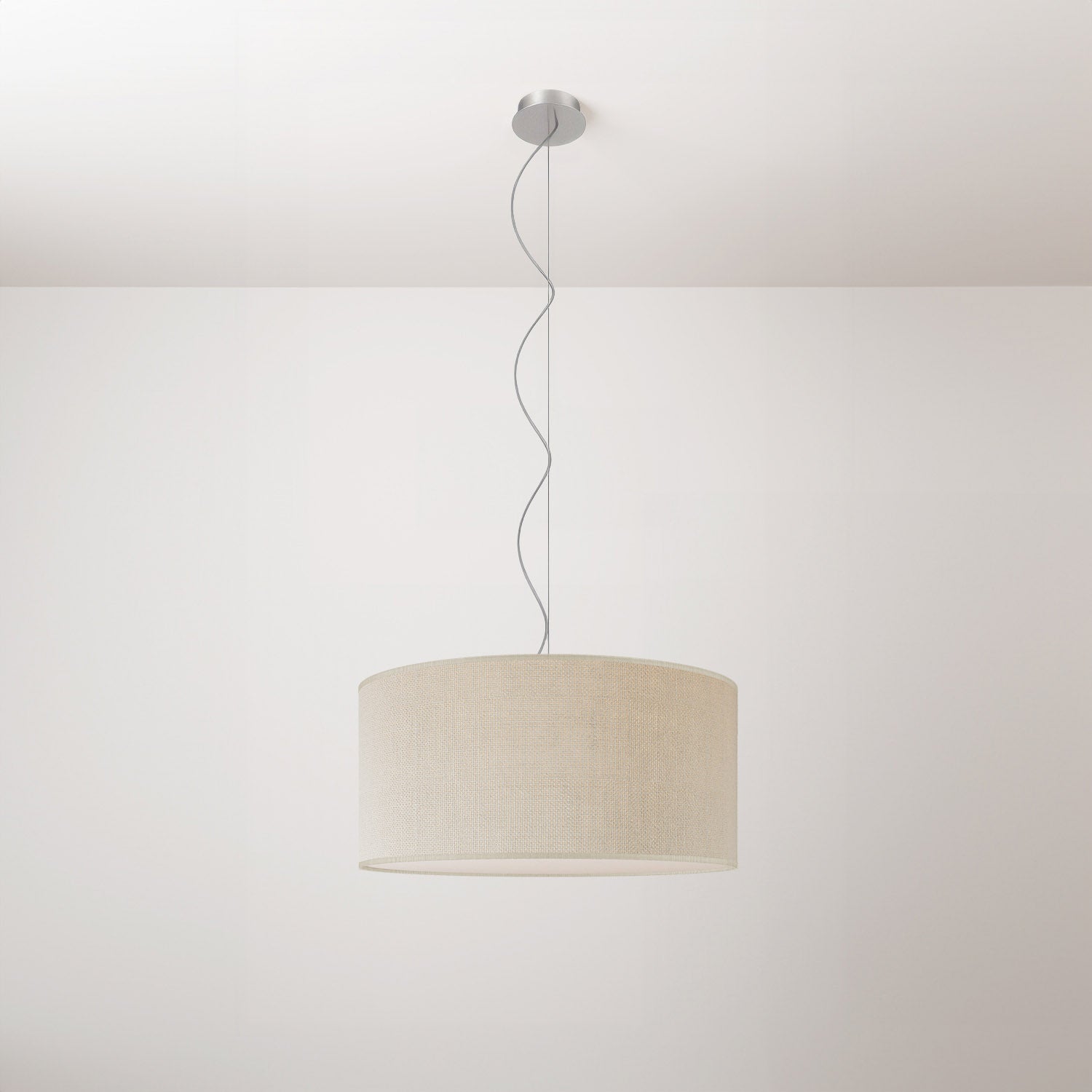 Lampada a sospensione con paralume in tessuto Cilindro Medium Juta chiara - Made in Italy