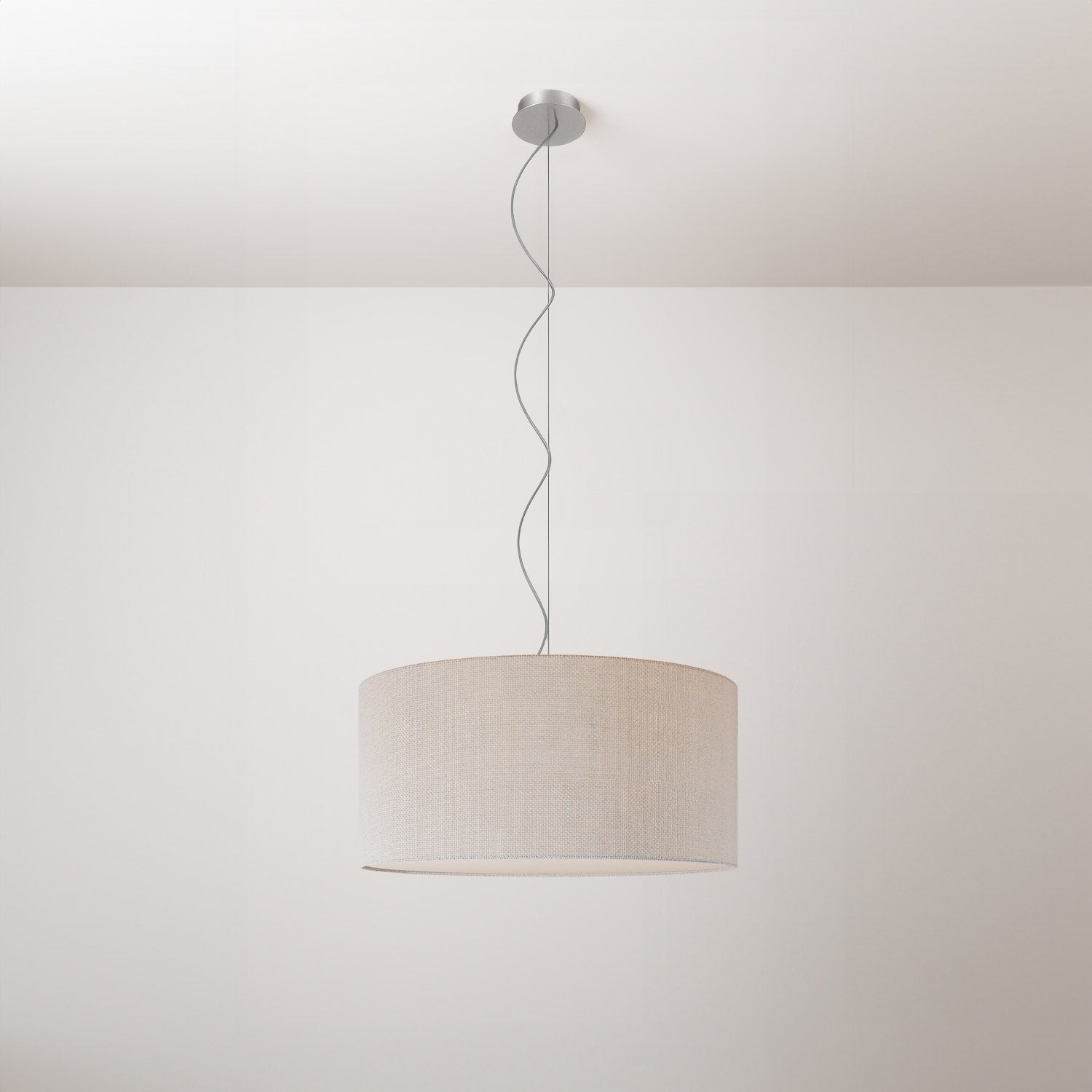 Lampada a sospensione con paralume in tessuto Cilindro Medium Lino crudo - Made in Italy