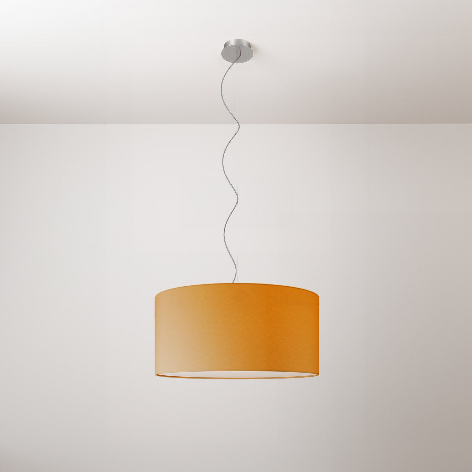 Lampada a sospensione con paralume in tessuto Cilindro Medium Teletta mandarino - Made in Italy
