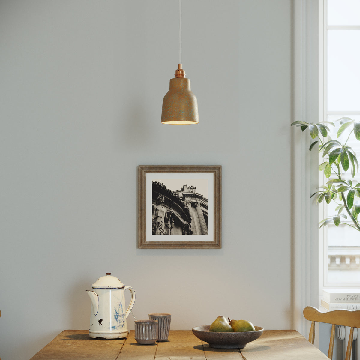 Paralume Vaso in ceramica per lampadario - Effetto verde rame / Bianco