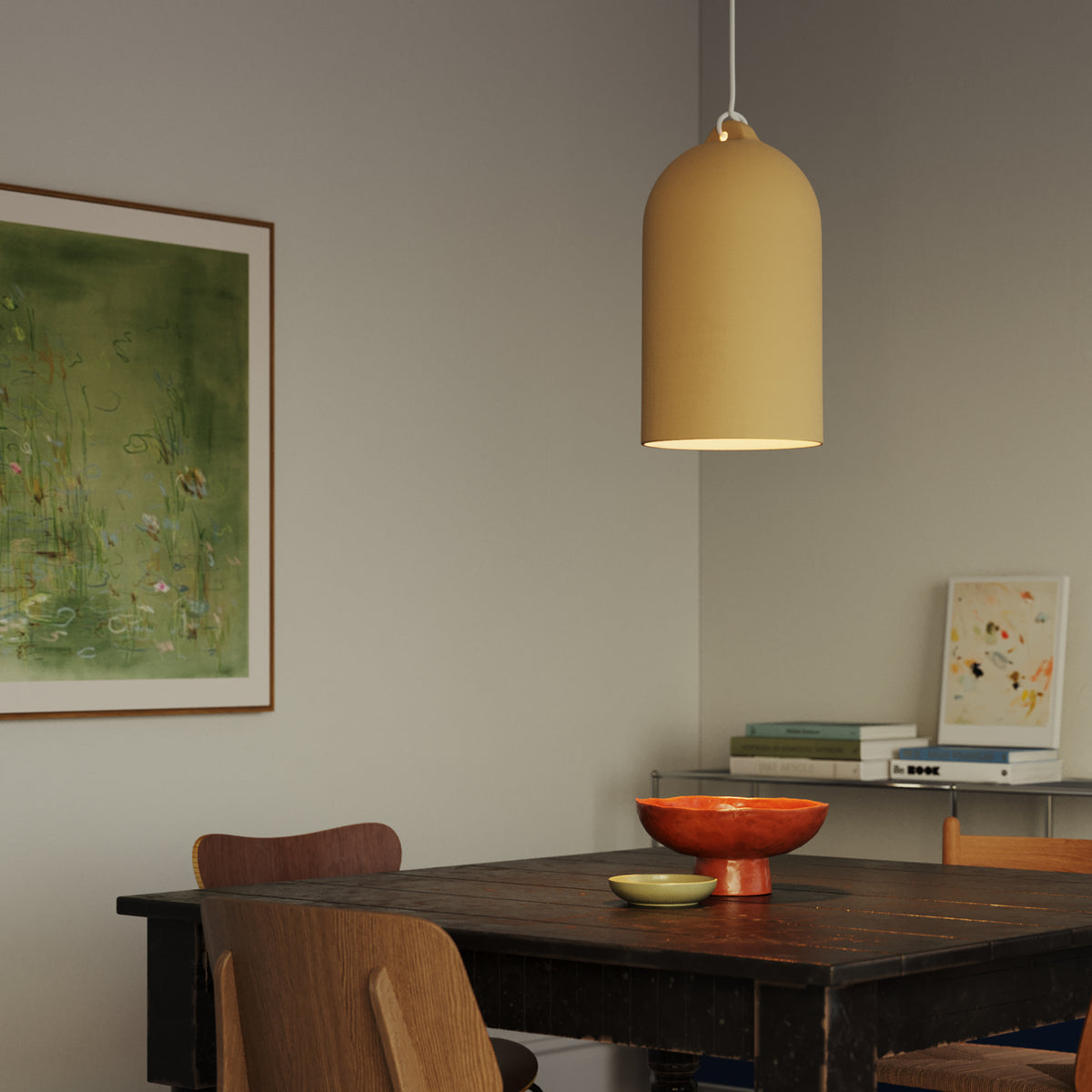 Paralume Campana XL in ceramica per lampadario - Giallo / Bianco