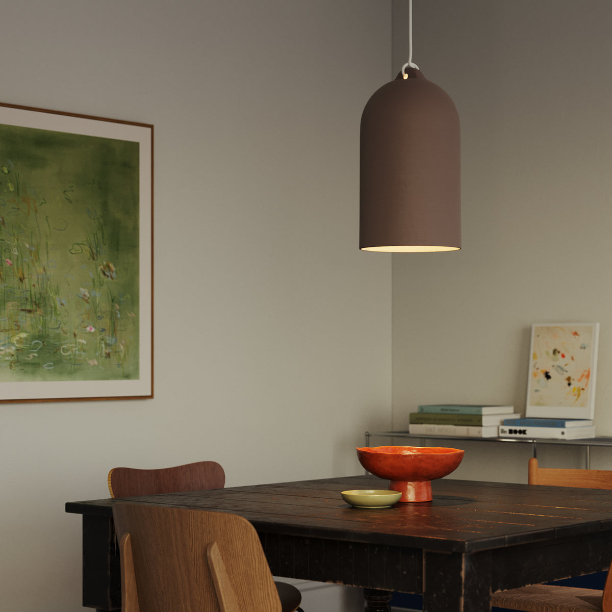 Paralume Campana XL in ceramica per lampadario - Marrone / Bianco