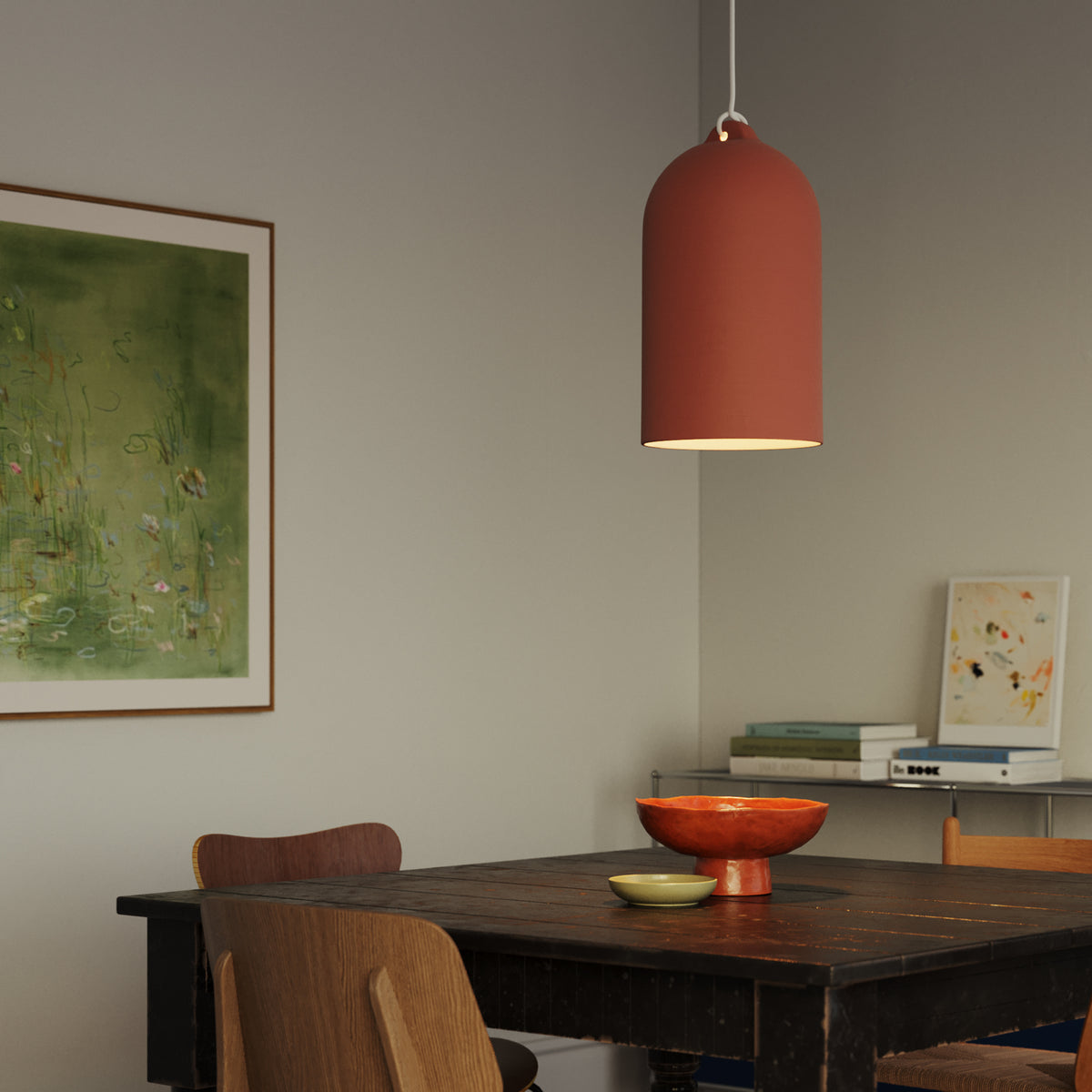 Paralume Campana XL in ceramica per lampadario - Corallo / Bianco
