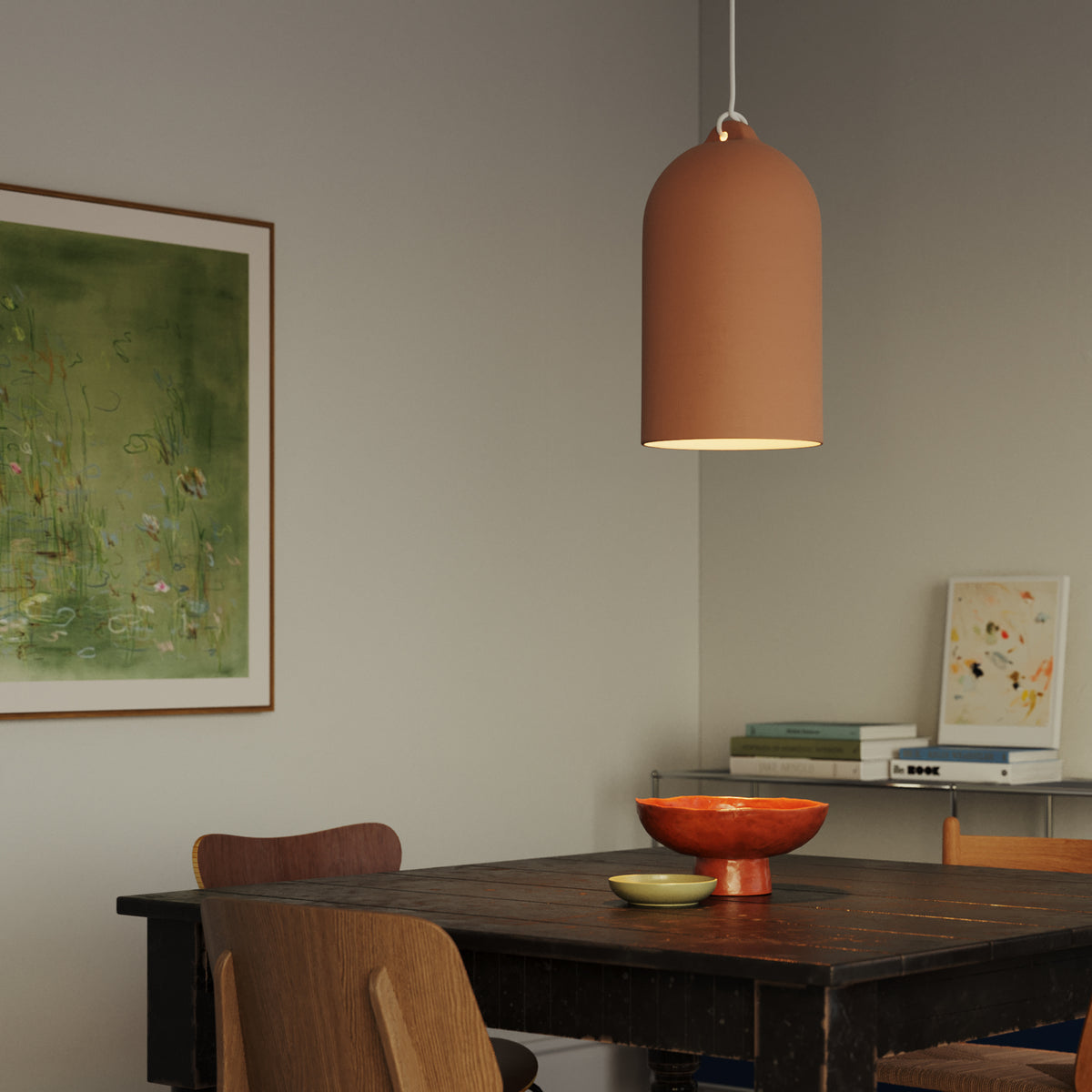 Paralume Campana XL in ceramica per lampadario - Terracotta / Bianco