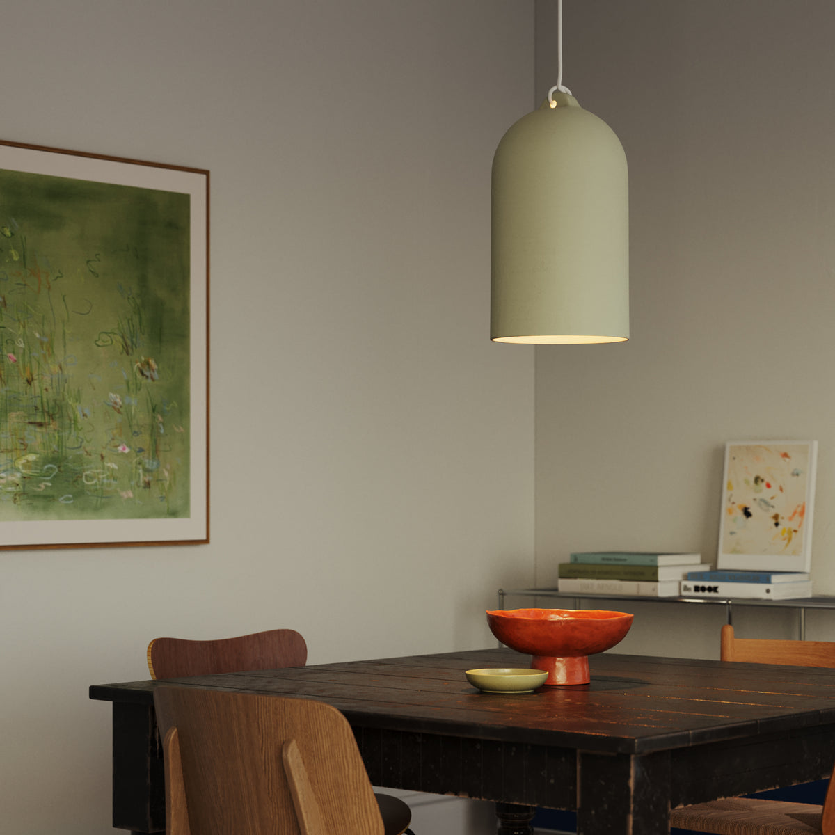 Paralume Campana XL in ceramica per lampadario - Tortora / Bianco